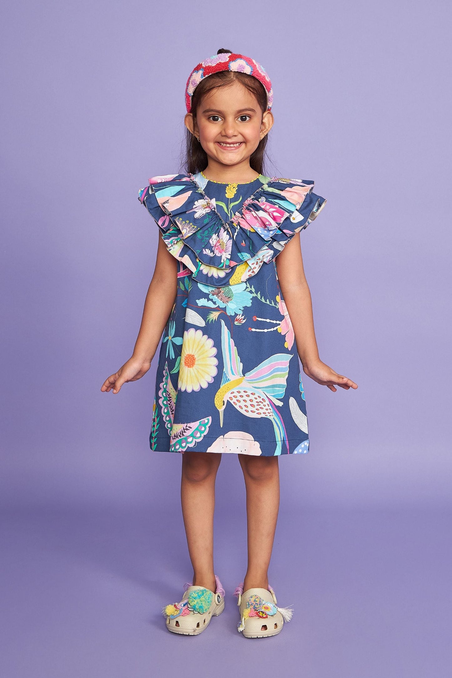 Tweet Blue Kids Cotton Ruffle Dress - Joey & Pooh