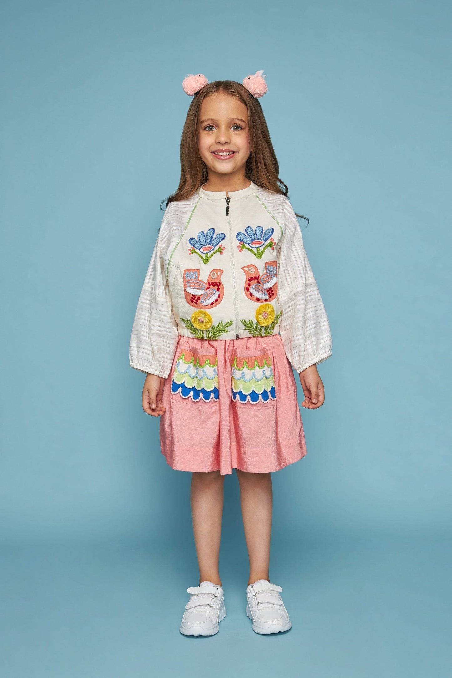 Cuckoo Embroidered Kids Jacket Skirt Coord Bloom