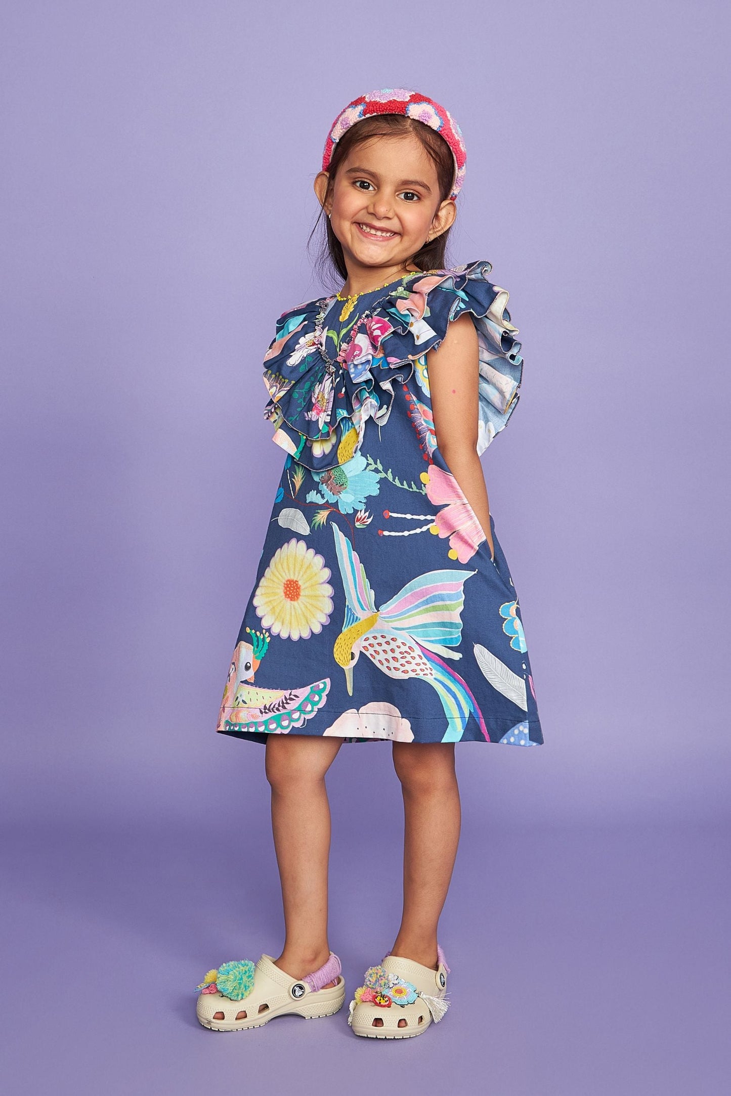 Tweet Blue Kids Cotton Ruffle Dress - Joey & Pooh