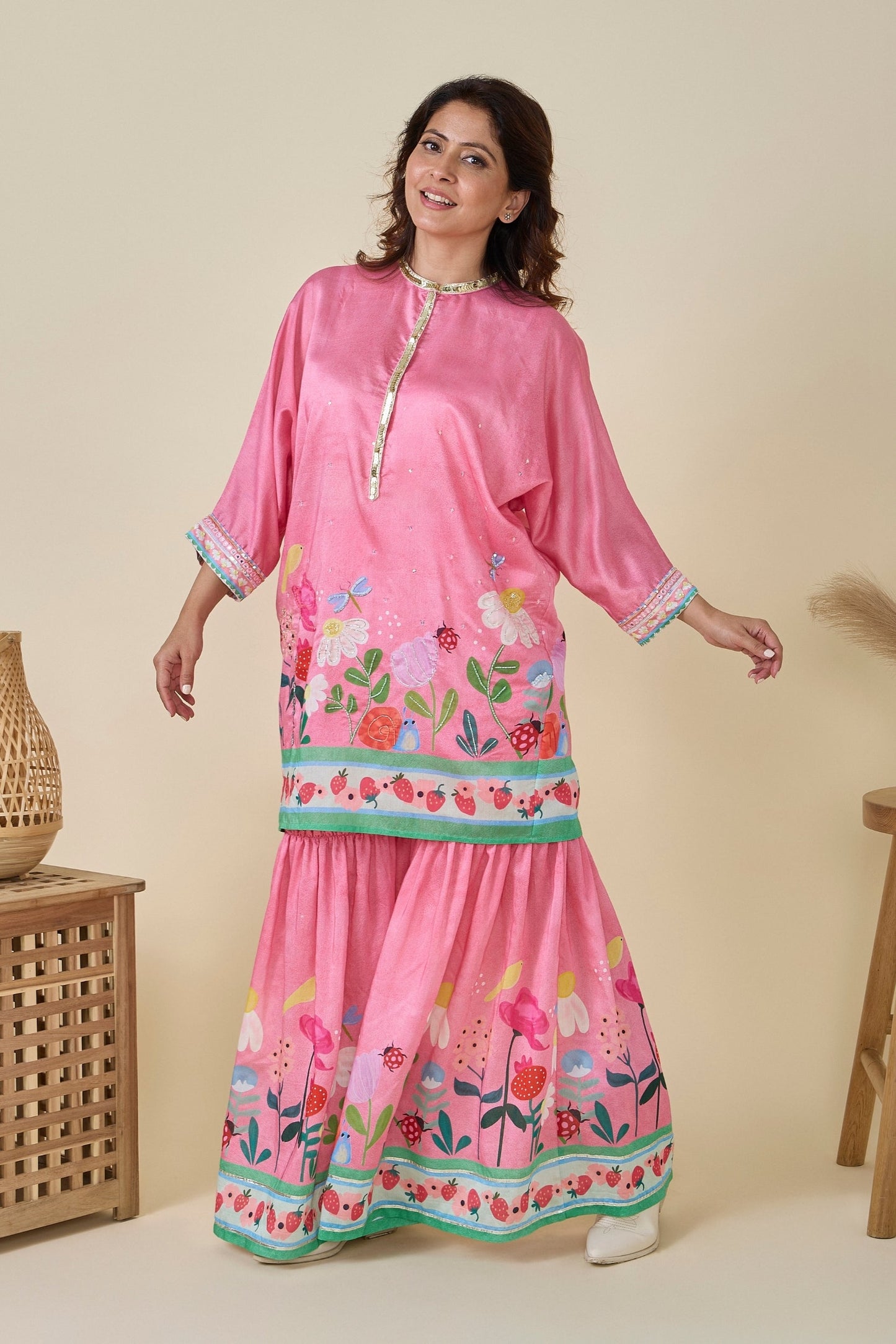 Strawberry Print Tunic And Sharara  Set ( Set Of Two)