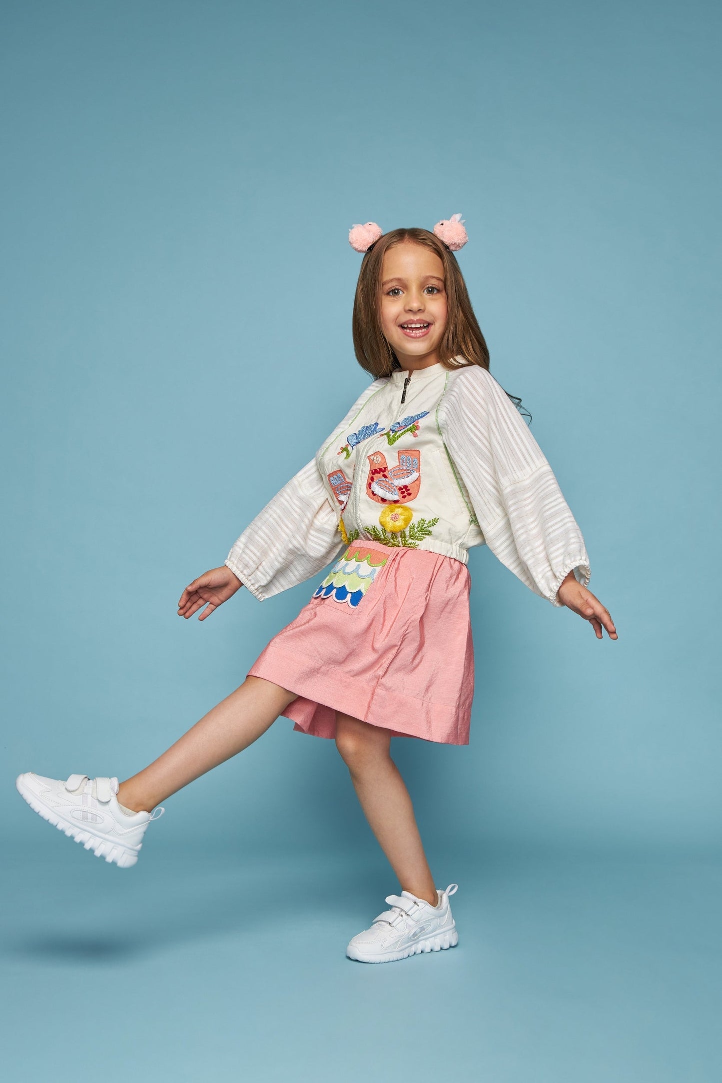 Cuckoo Embroidered Kids Jacket Skirt Coord Bloom