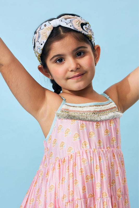 June Peach Girls Embellished Tiered Dress