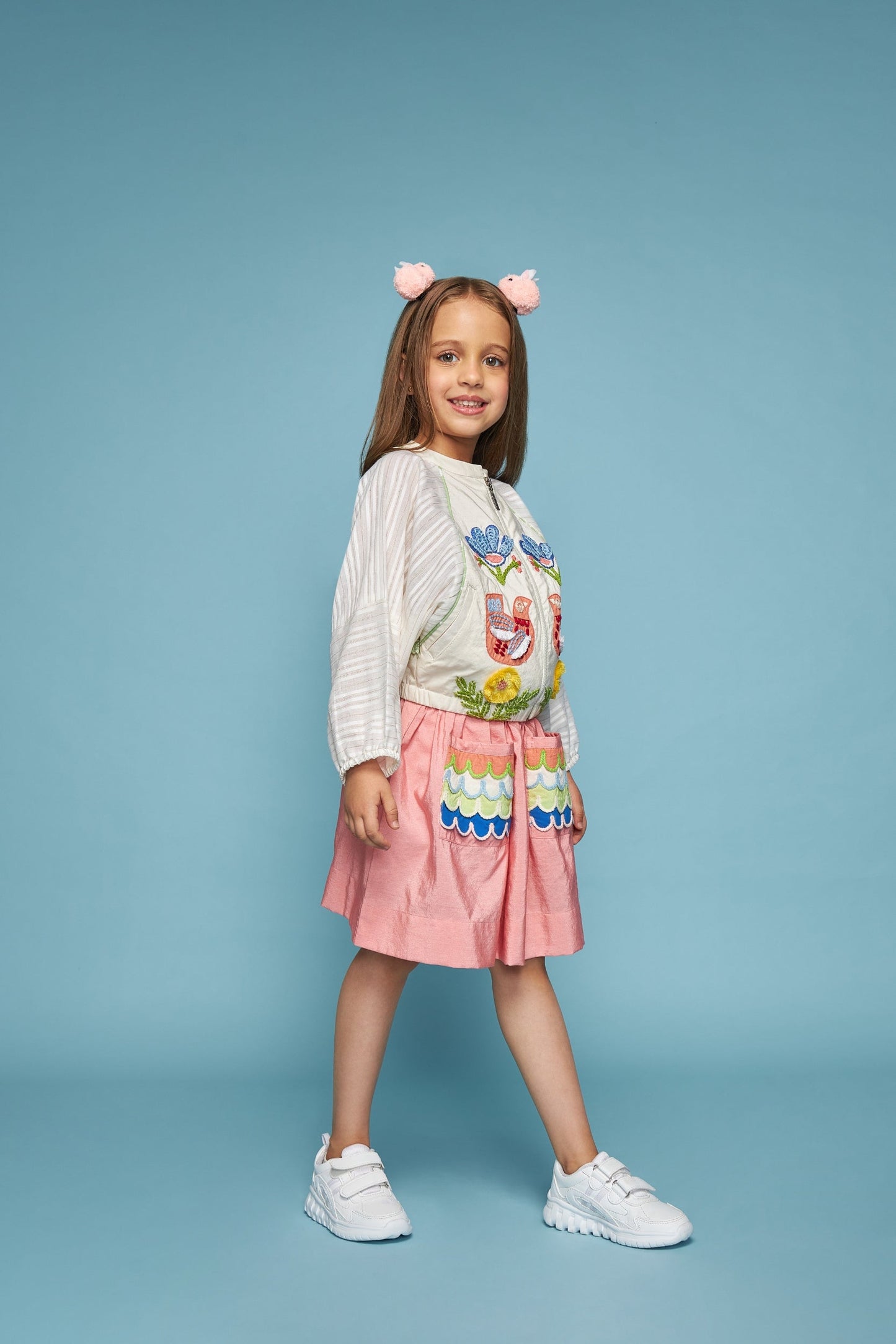 Cuckoo Embroidered Kids Jacket Skirt Coord Bloom