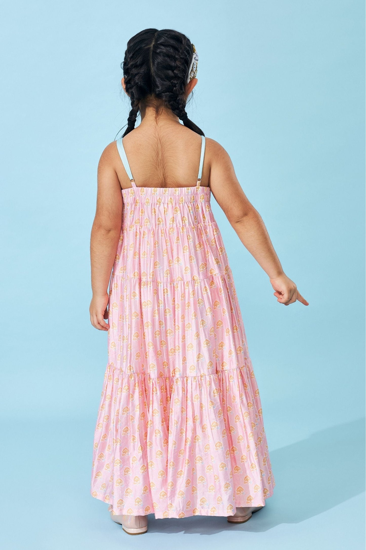 June Peach Girls Embellished Tiered Dress