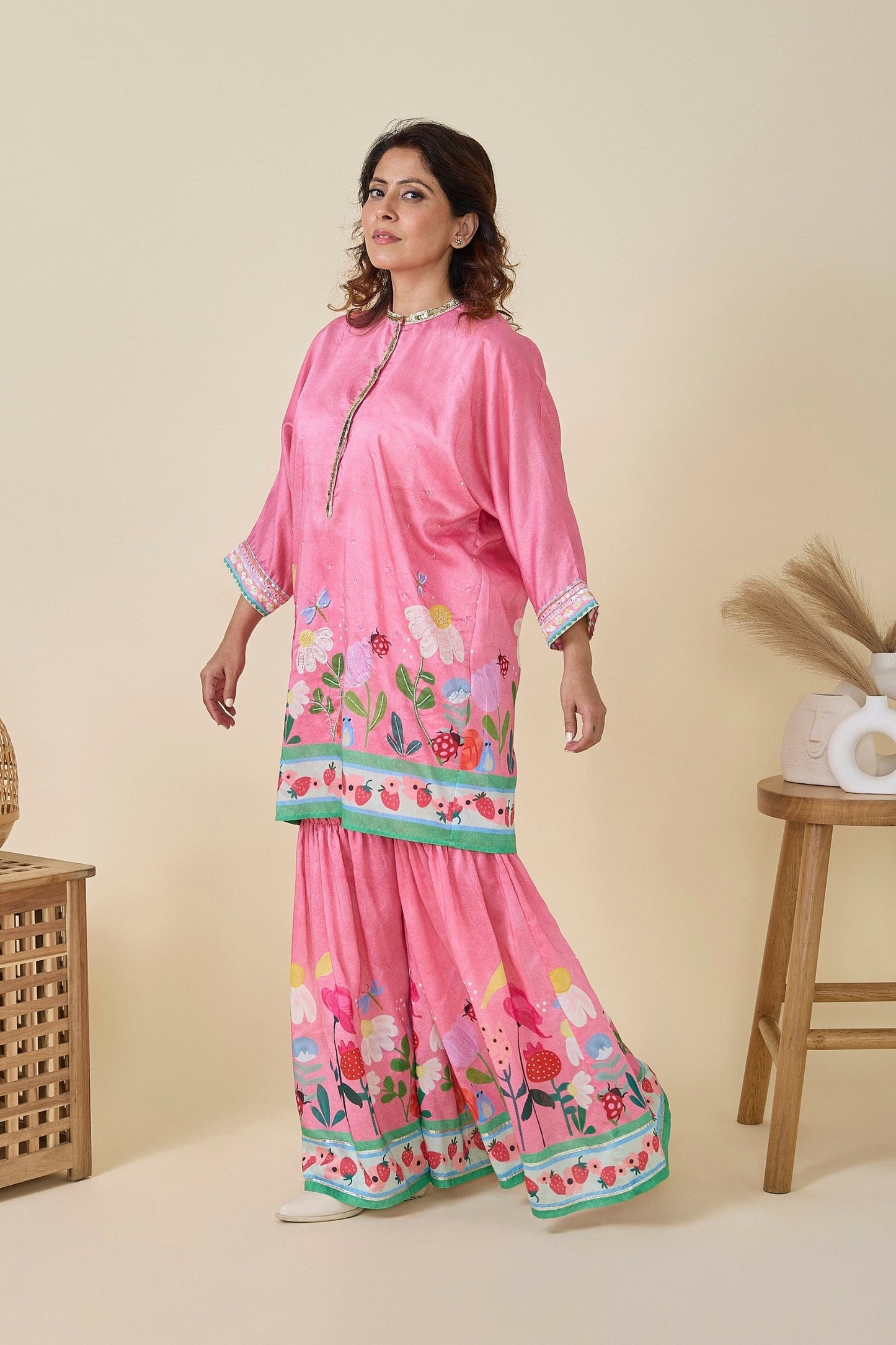 Strawberry Print Tunic And Sharara  Set ( Set Of Two)