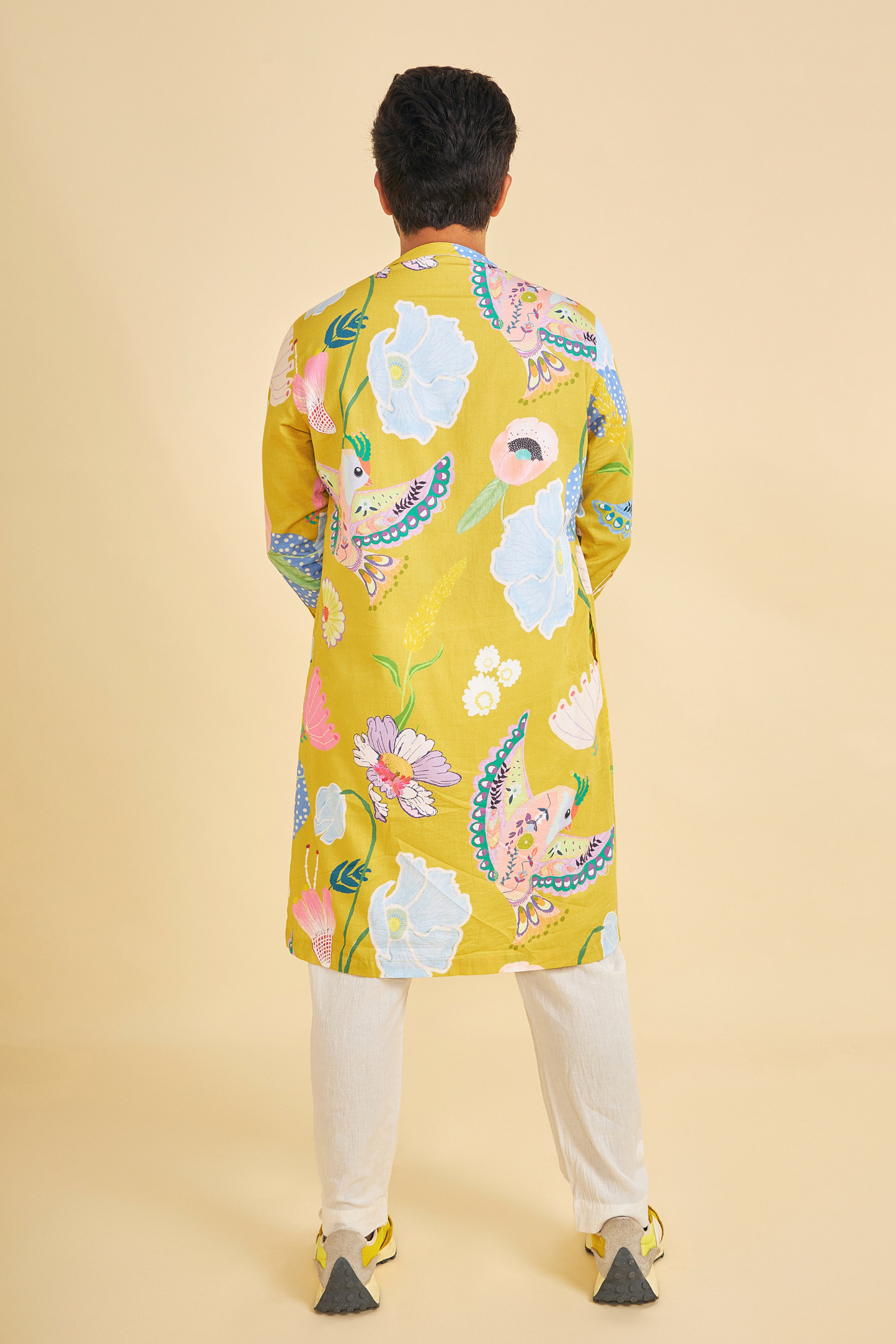 Yellow Bloom Men's Asymmetrical Kurta & Pants (Set of 2 Pcs)