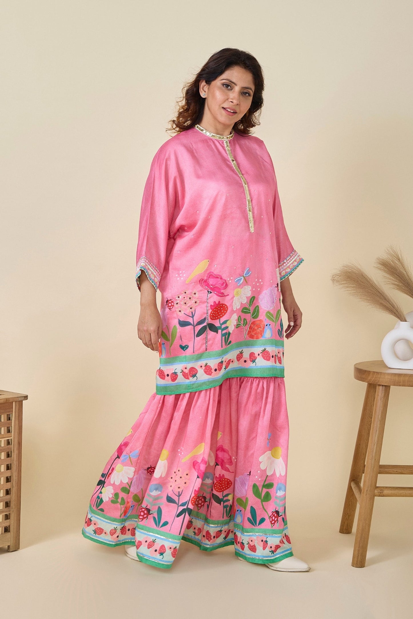 Strawberry Print Tunic And Sharara  Set ( Set Of Two)