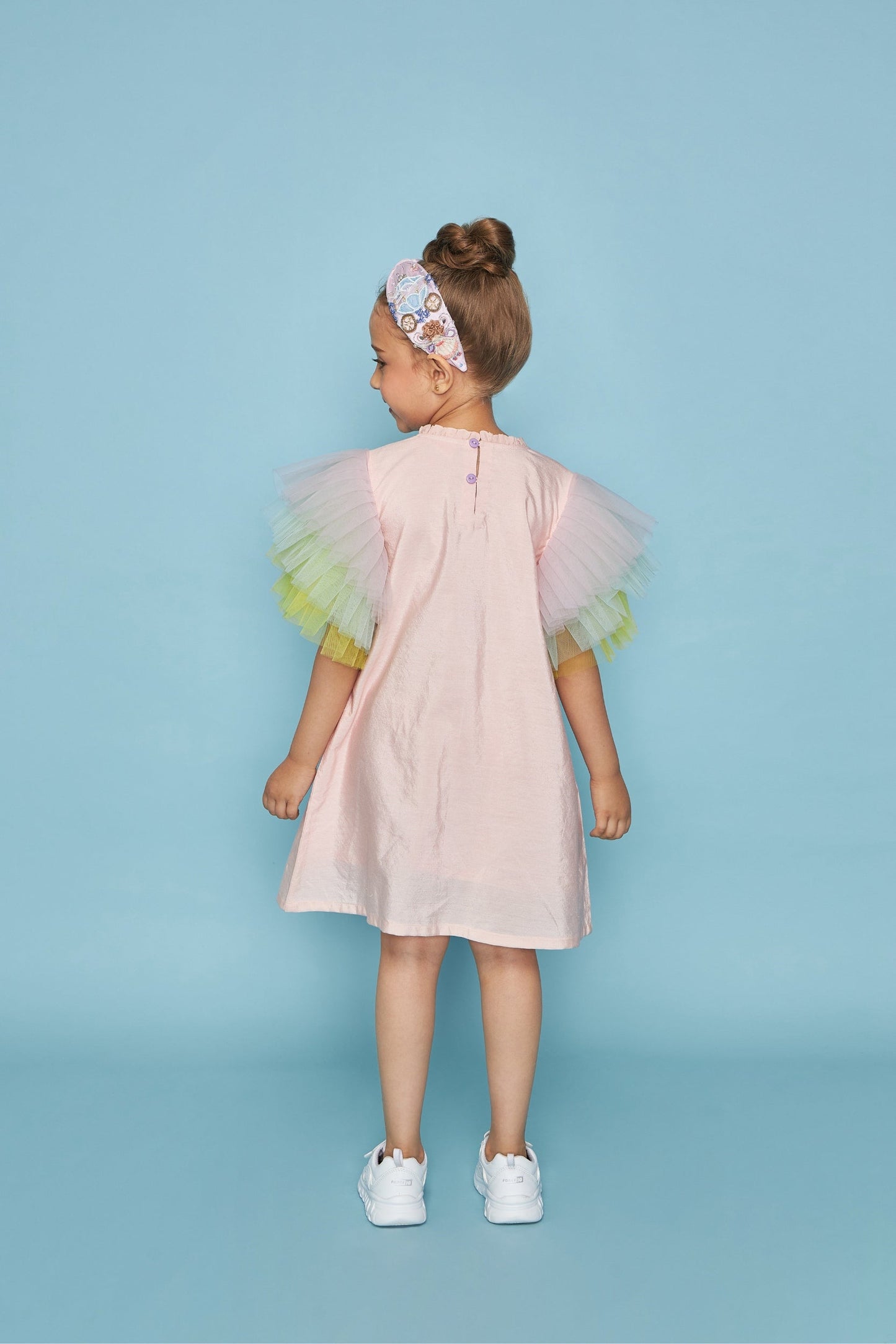 Butterfly Frill Sleeve Kids Embellished Dress Bloom