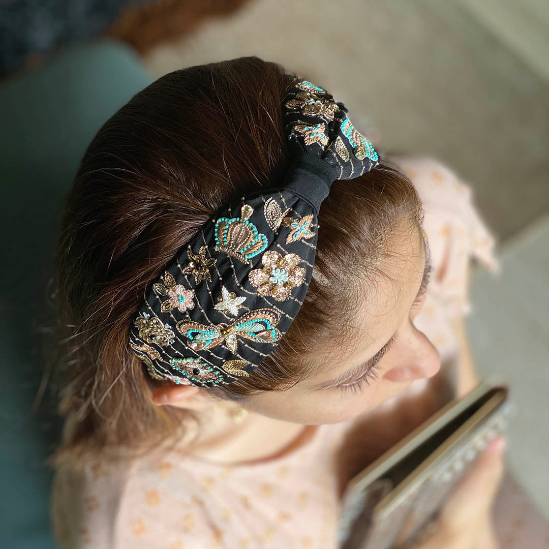 Charlotte Black Hand Embellished Headband/Hairband - Joey & Pooh