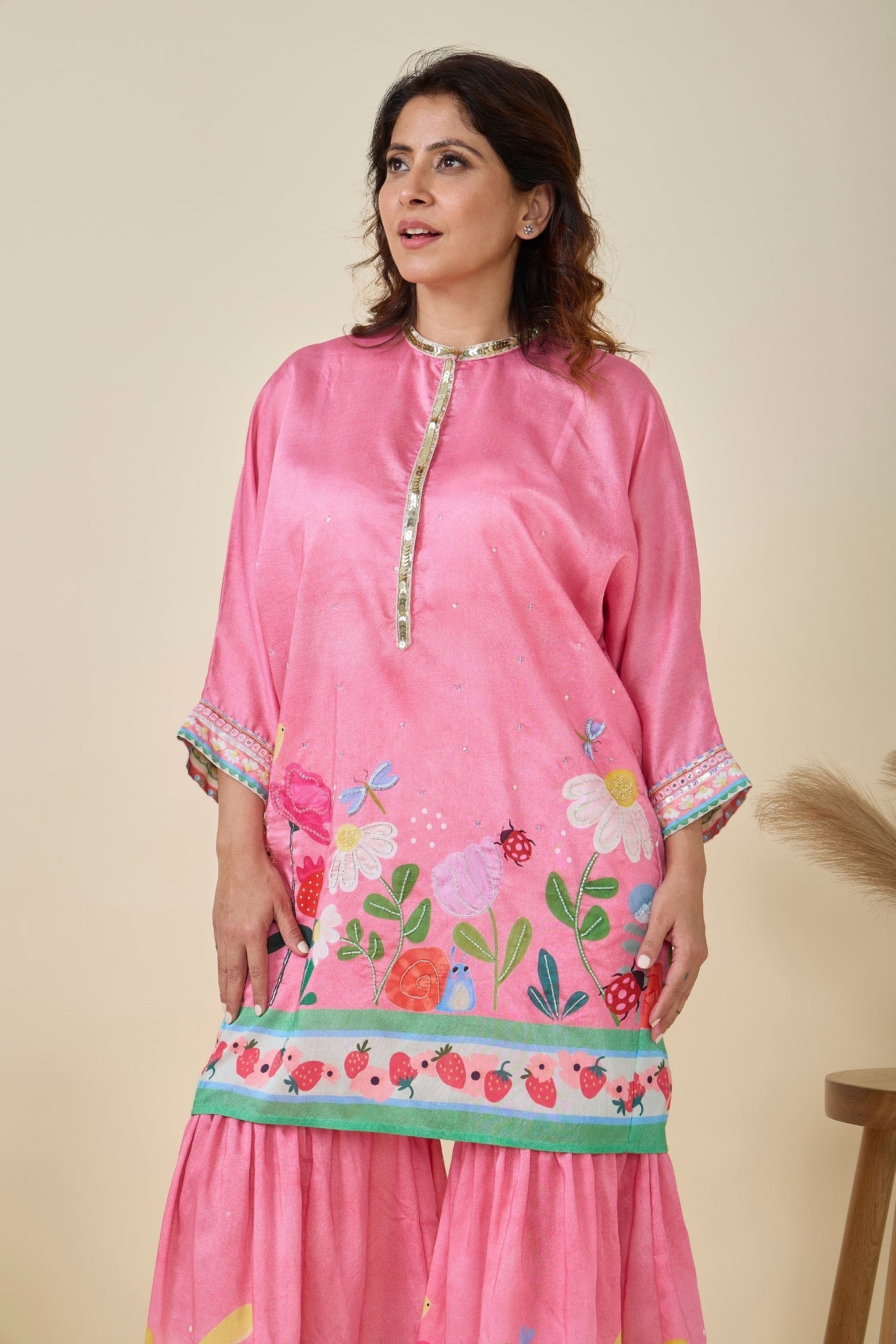 Strawberry Print Tunic And Sharara  Set ( Set Of Two)