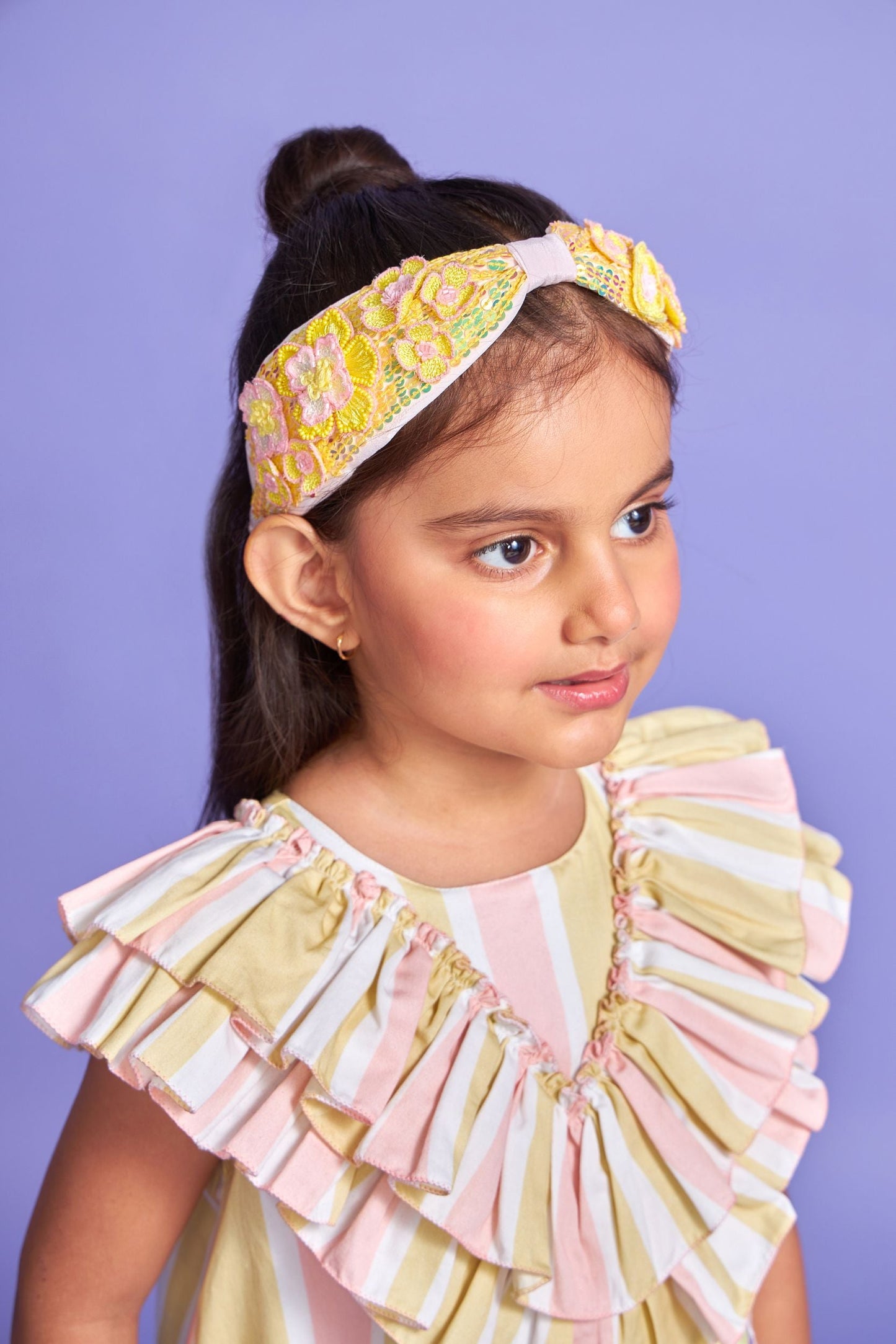 Daisy Stripe Kids Hand Embroidered Cotton Ruffle Dress- Joey & Pooh