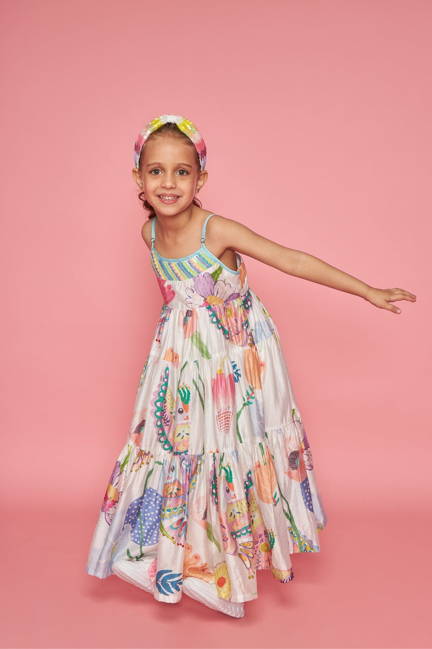 White Bloom Kids Embellished Maxi Tier Dress - Joey & Pooh