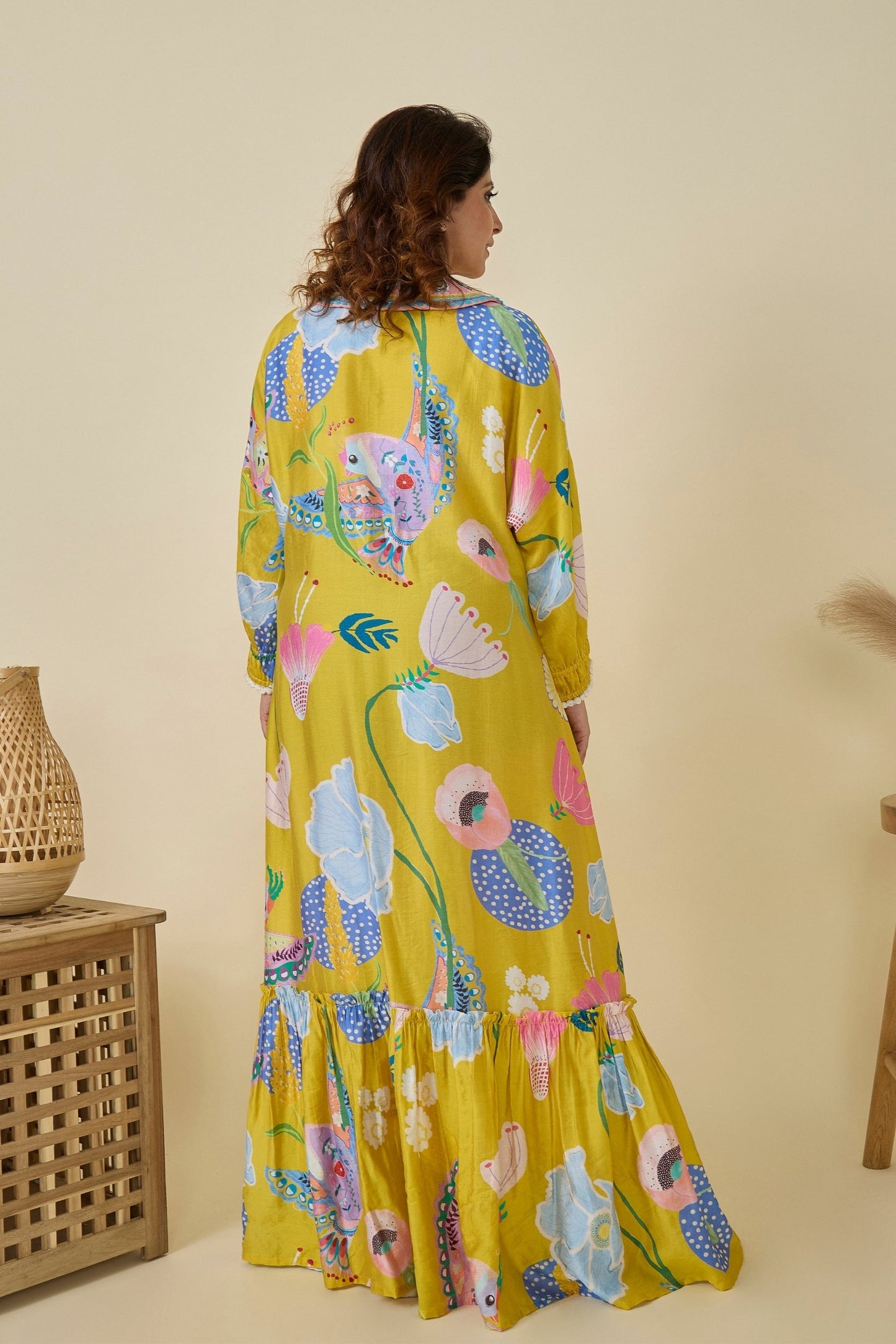 Yellow Bloom Embellished Ladies Long Dress