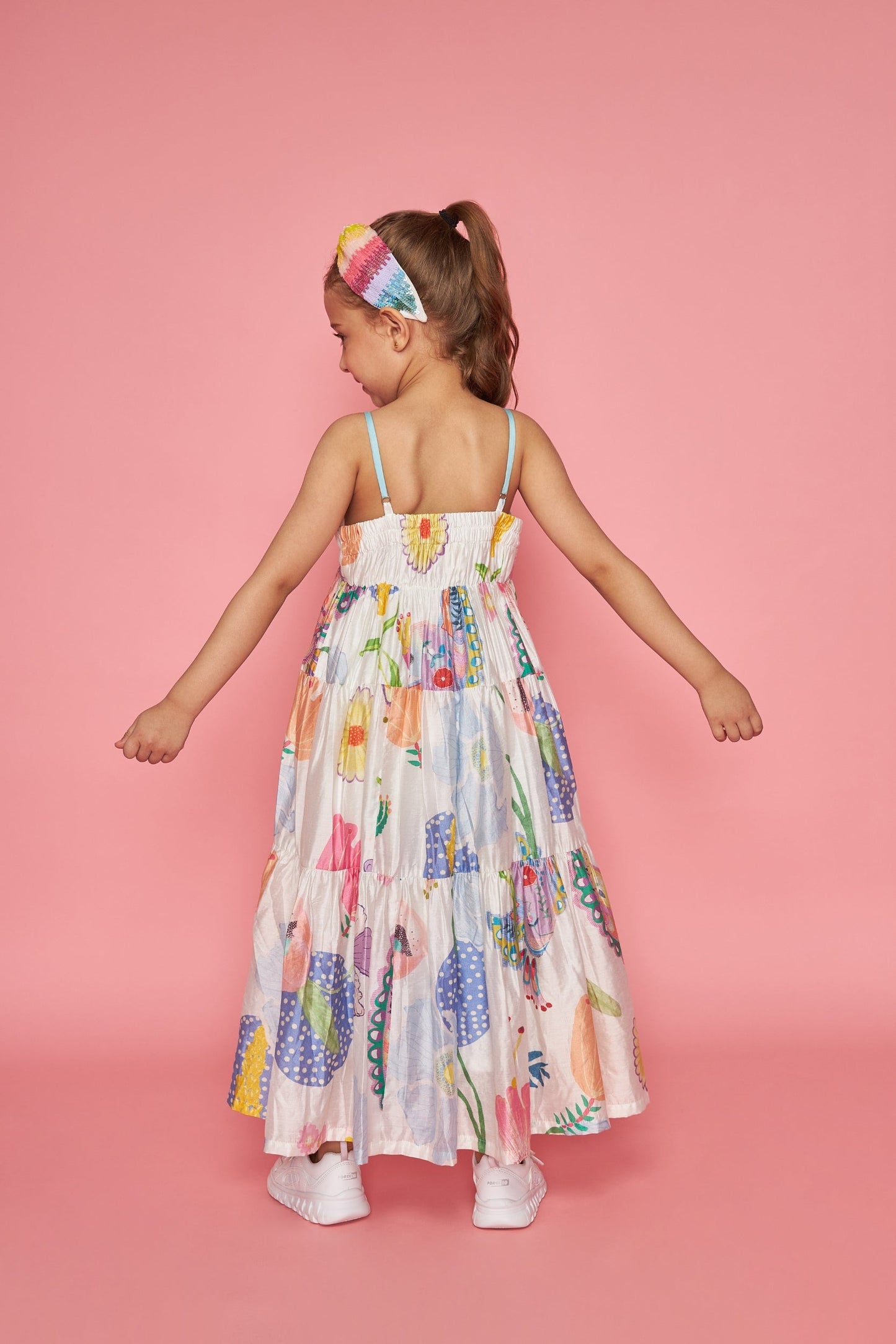 White Bloom Kids Embellished Maxi Tier Dress - Joey & Pooh