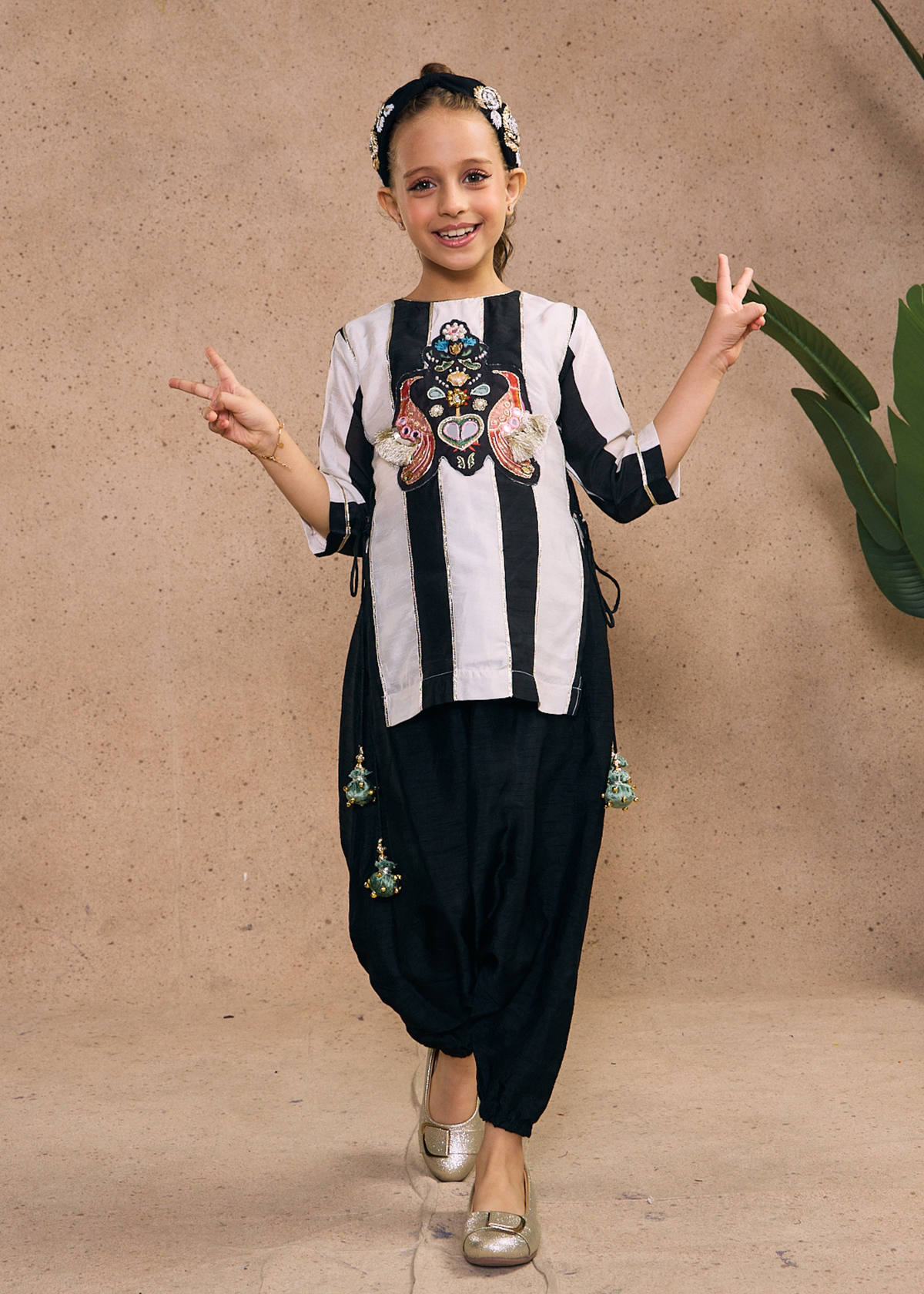 Zoey Stripe Girls Embellished Tunic & Trouser (Set of 2 pcs)