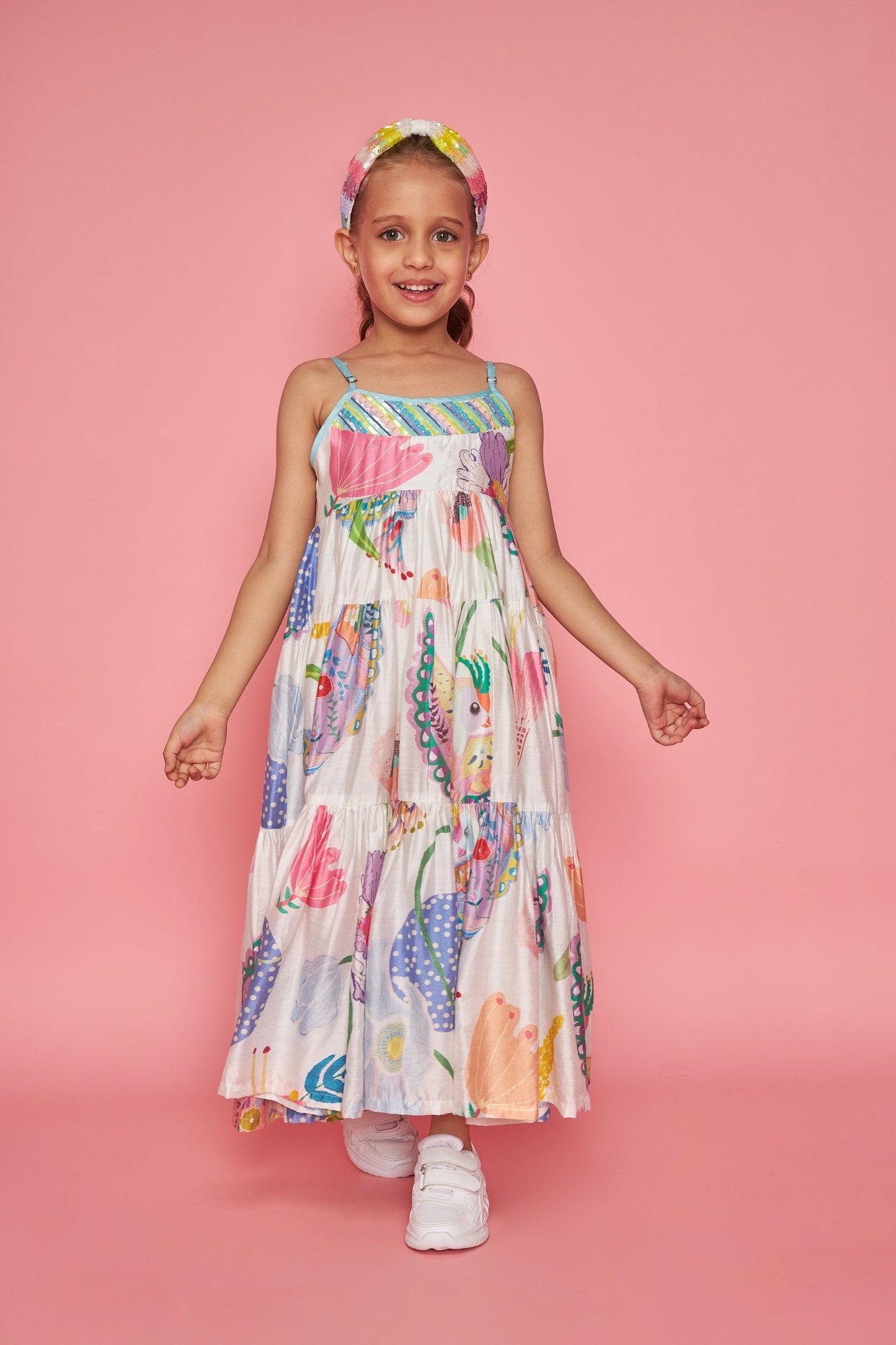 White Bloom Kids Embellished Maxi Tier Dress - Joey & Pooh