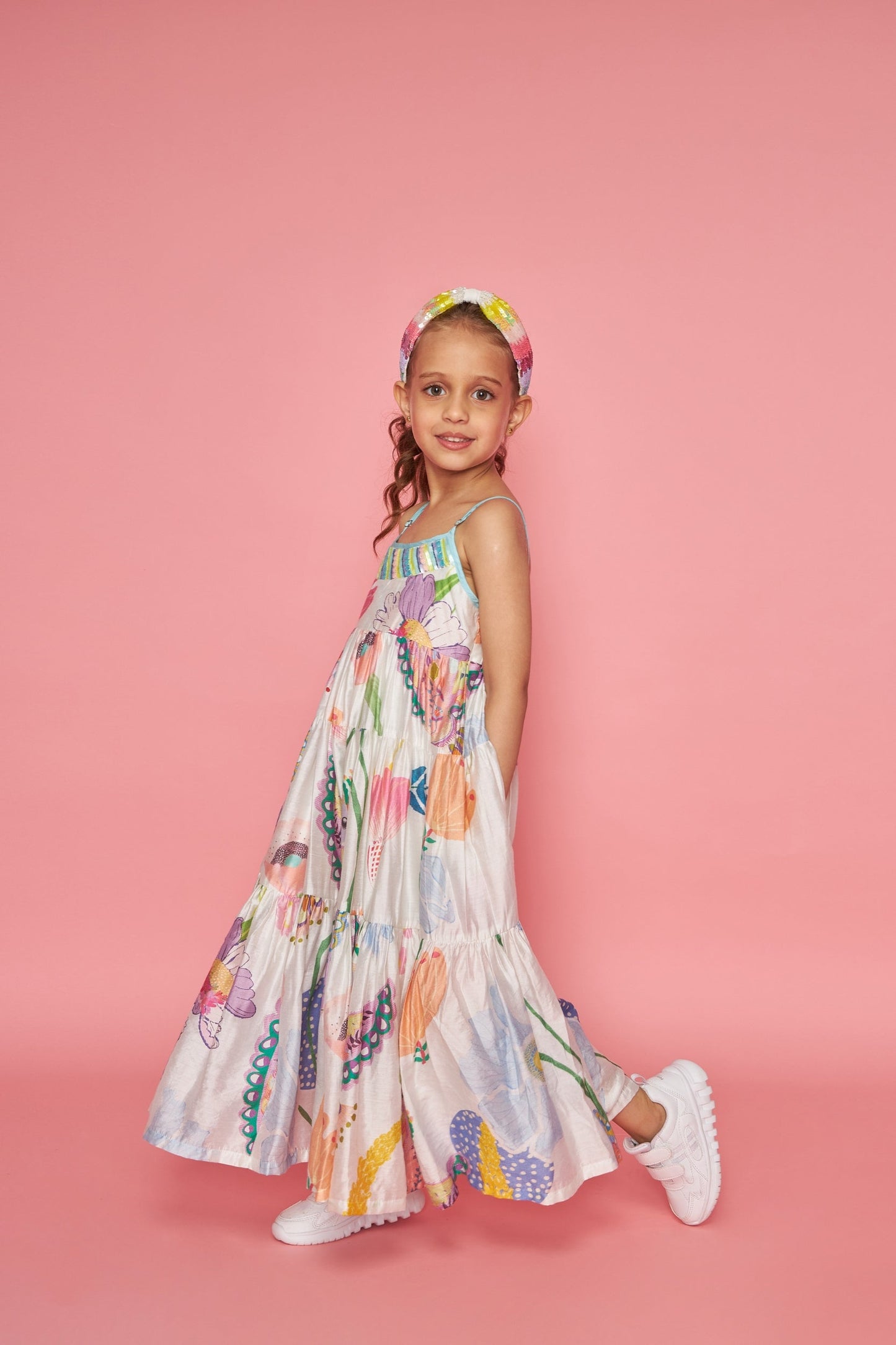 White Bloom Kids Embellished Maxi Tier Dress - Joey & Pooh