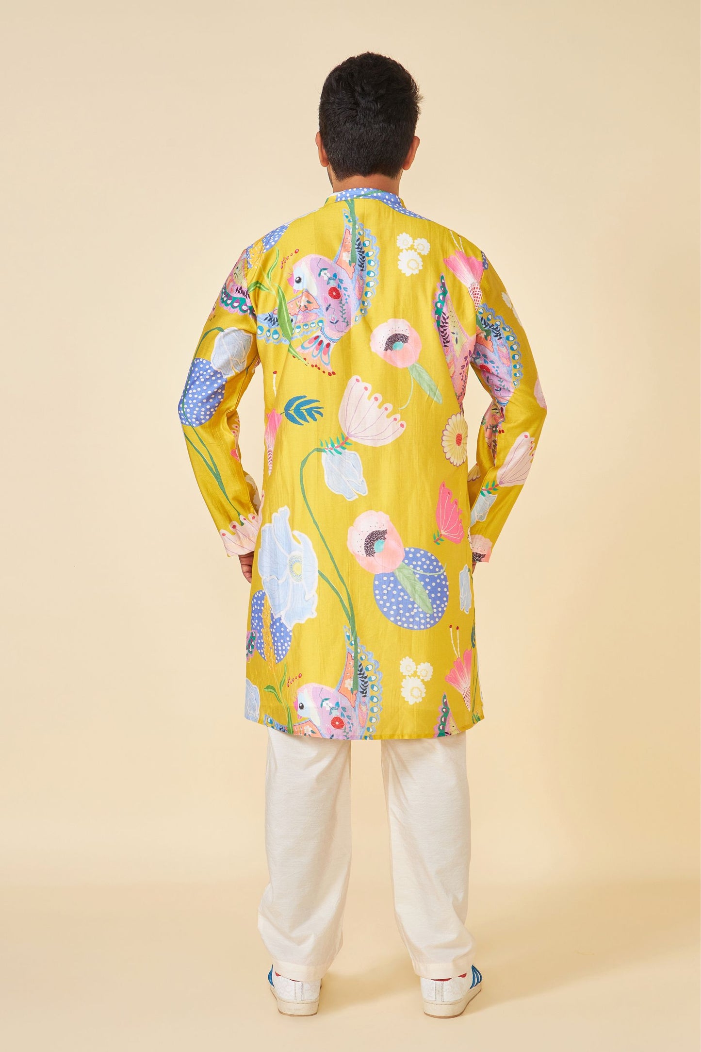 YELLOW BLOOM EMBELLISHED MEN'S KURTA AND PANT SET OF 2