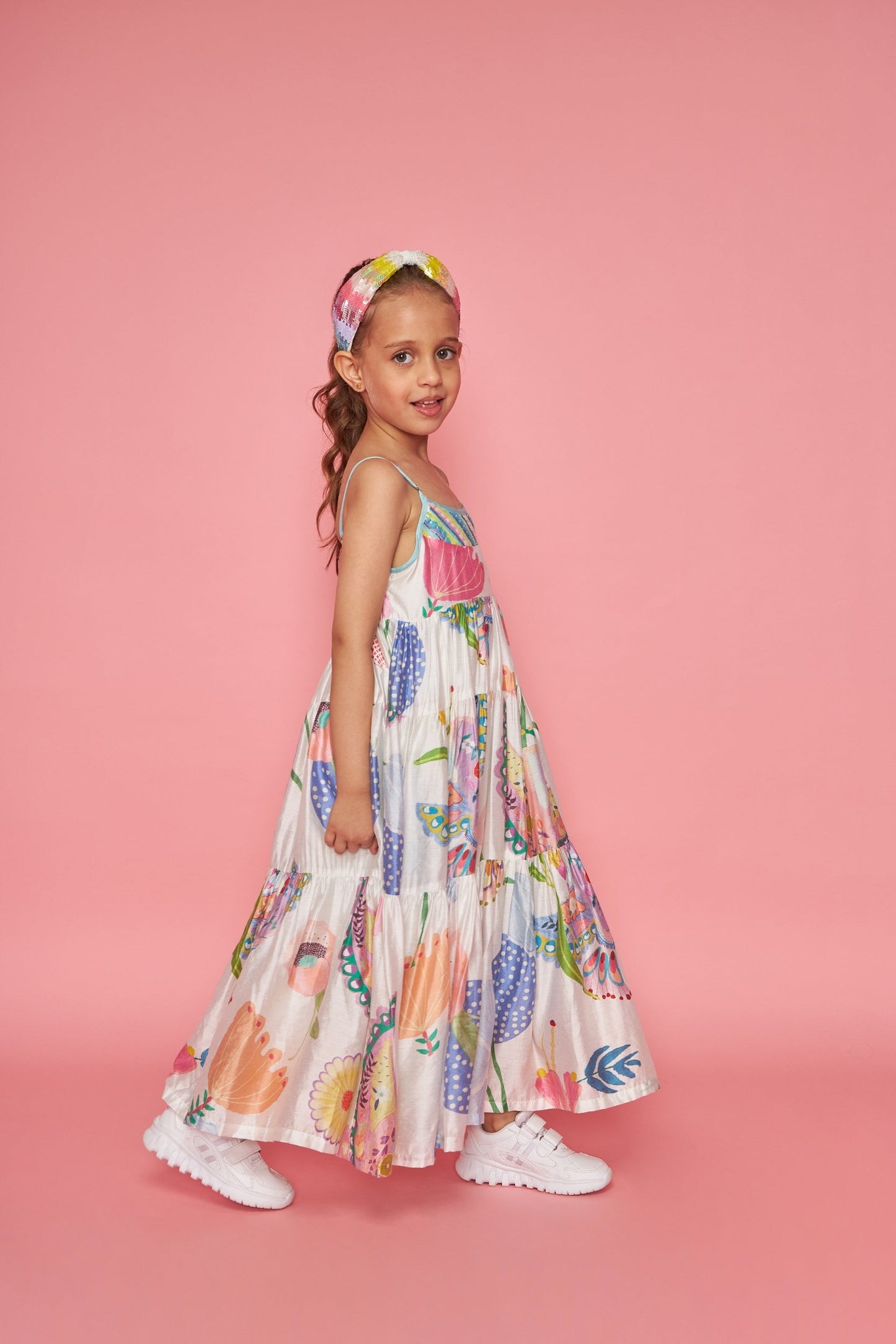 White Bloom Kids Embellished Maxi Tier Dress - Joey & Pooh