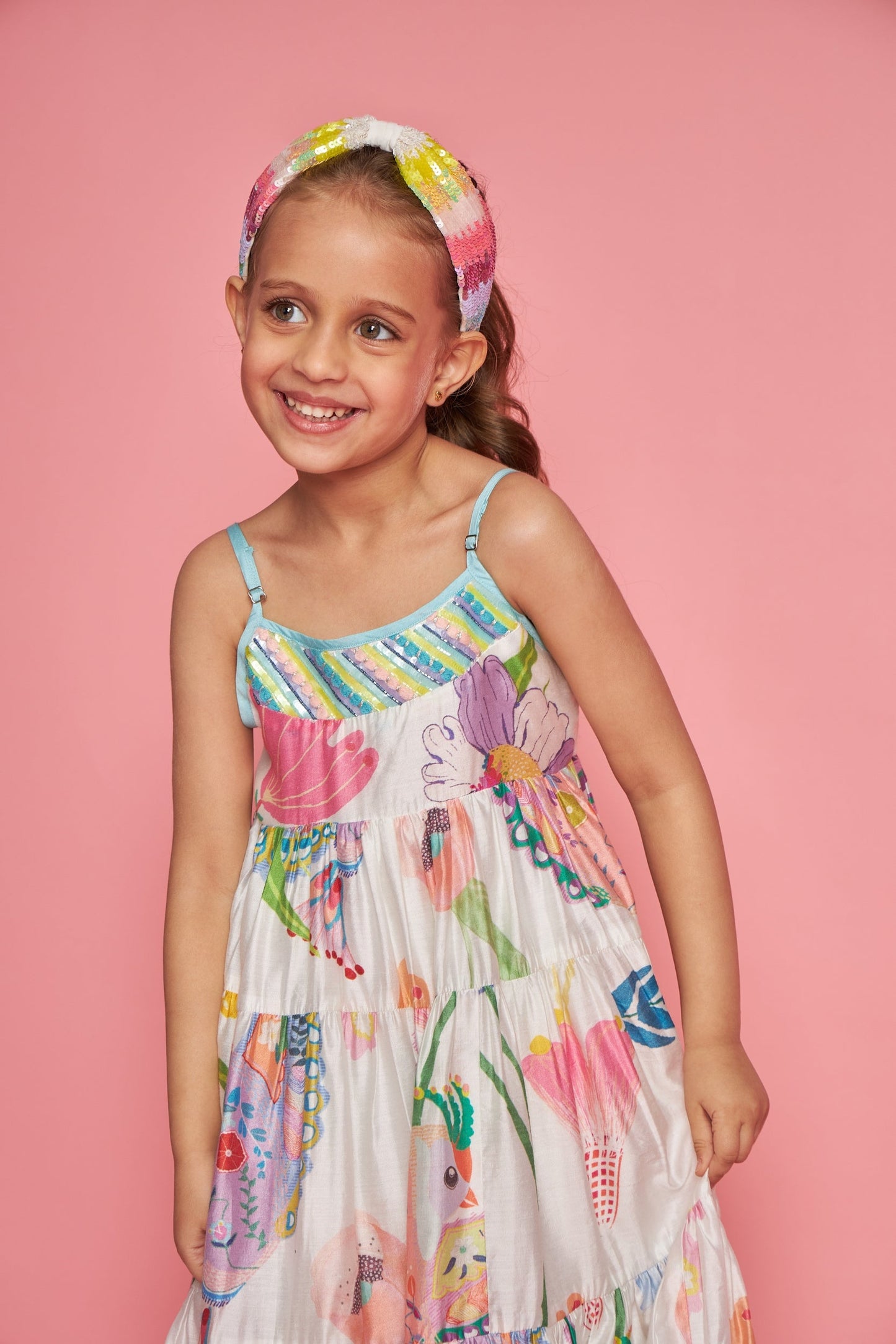 White Bloom Kids Embellished Maxi Tier Dress - Joey & Pooh