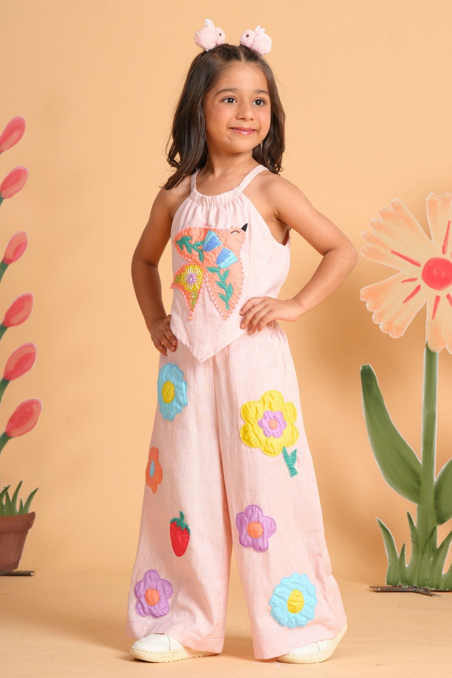 Kiki Pink Girls Embroidered Jumpsuit