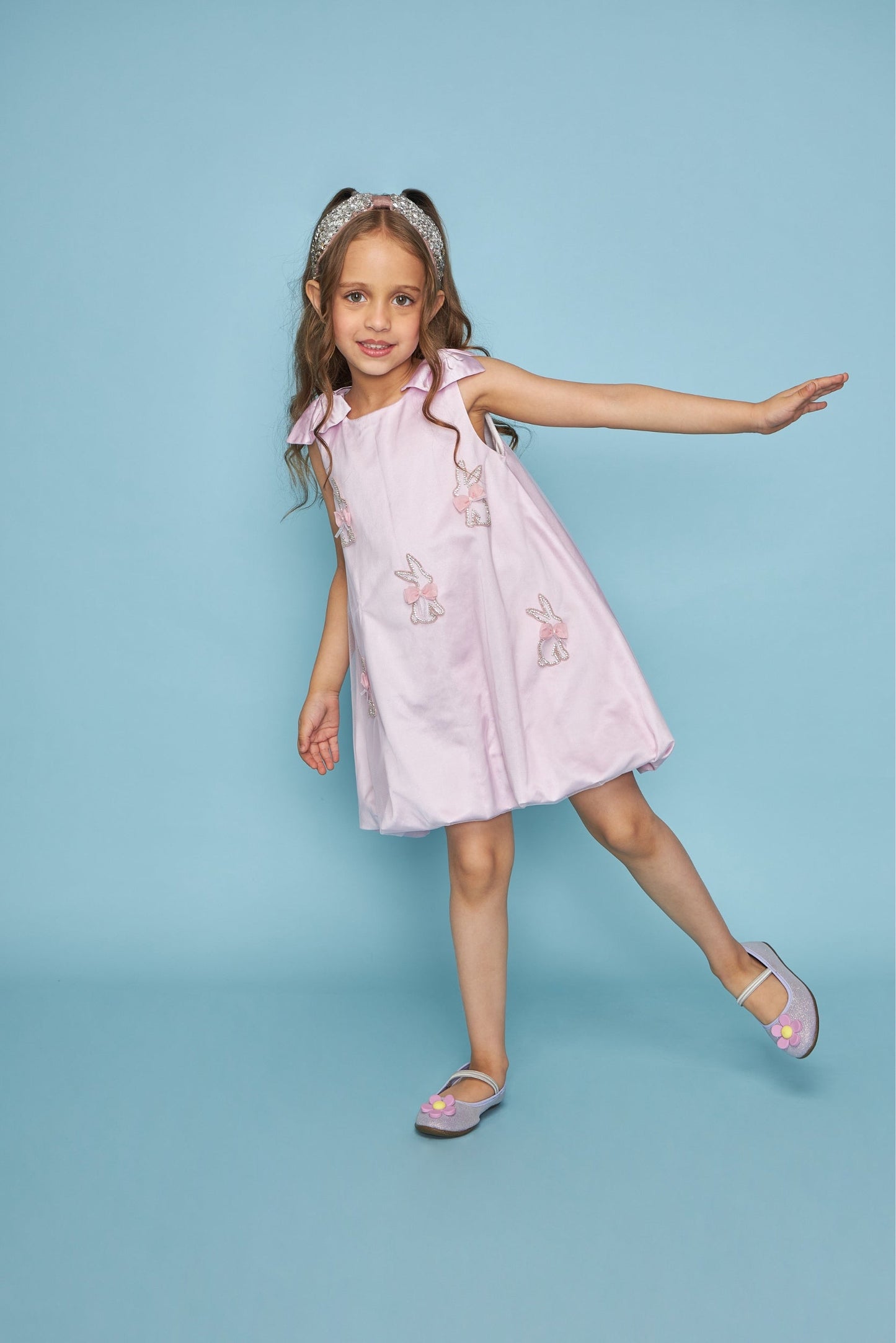 Bunny Bow Kids Embellished Puffball Dress