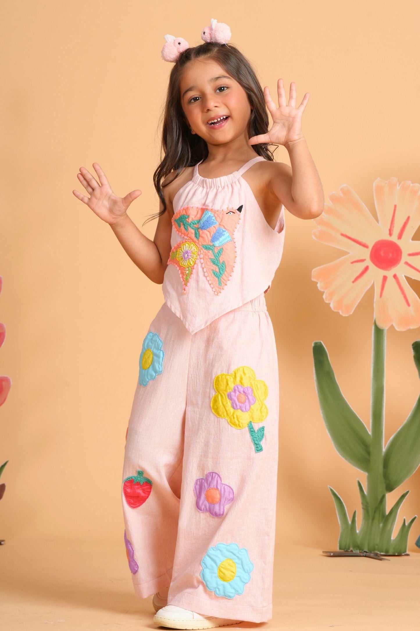 Kiki Pink Girls Embroidered Jumpsuit