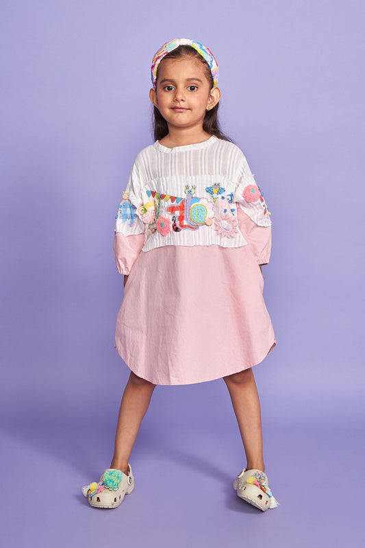 Fly High Pink Cotton Hand Embroidered Kids Dress - Joey & Pooh