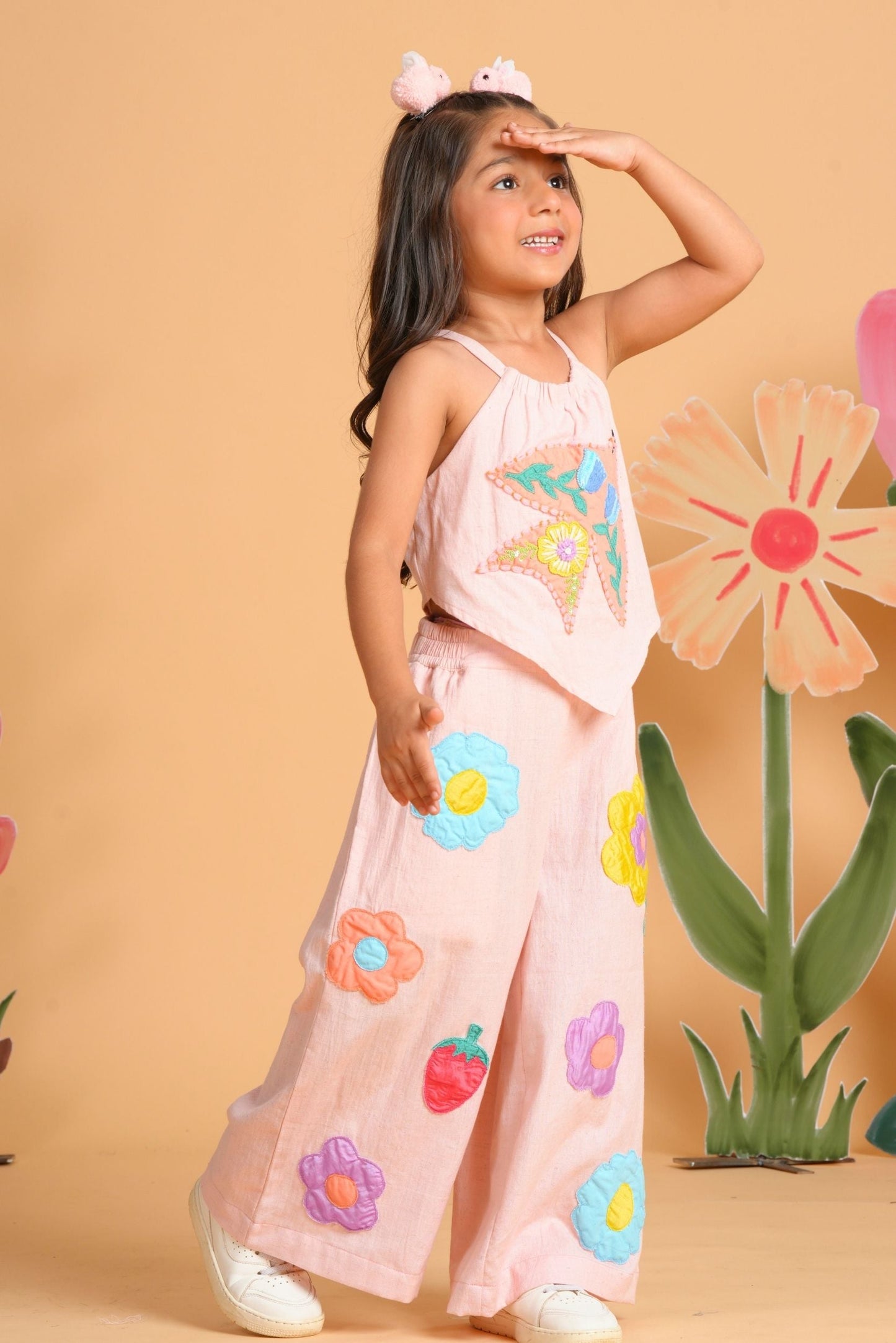 Kiki Pink Girls Embroidered Jumpsuit