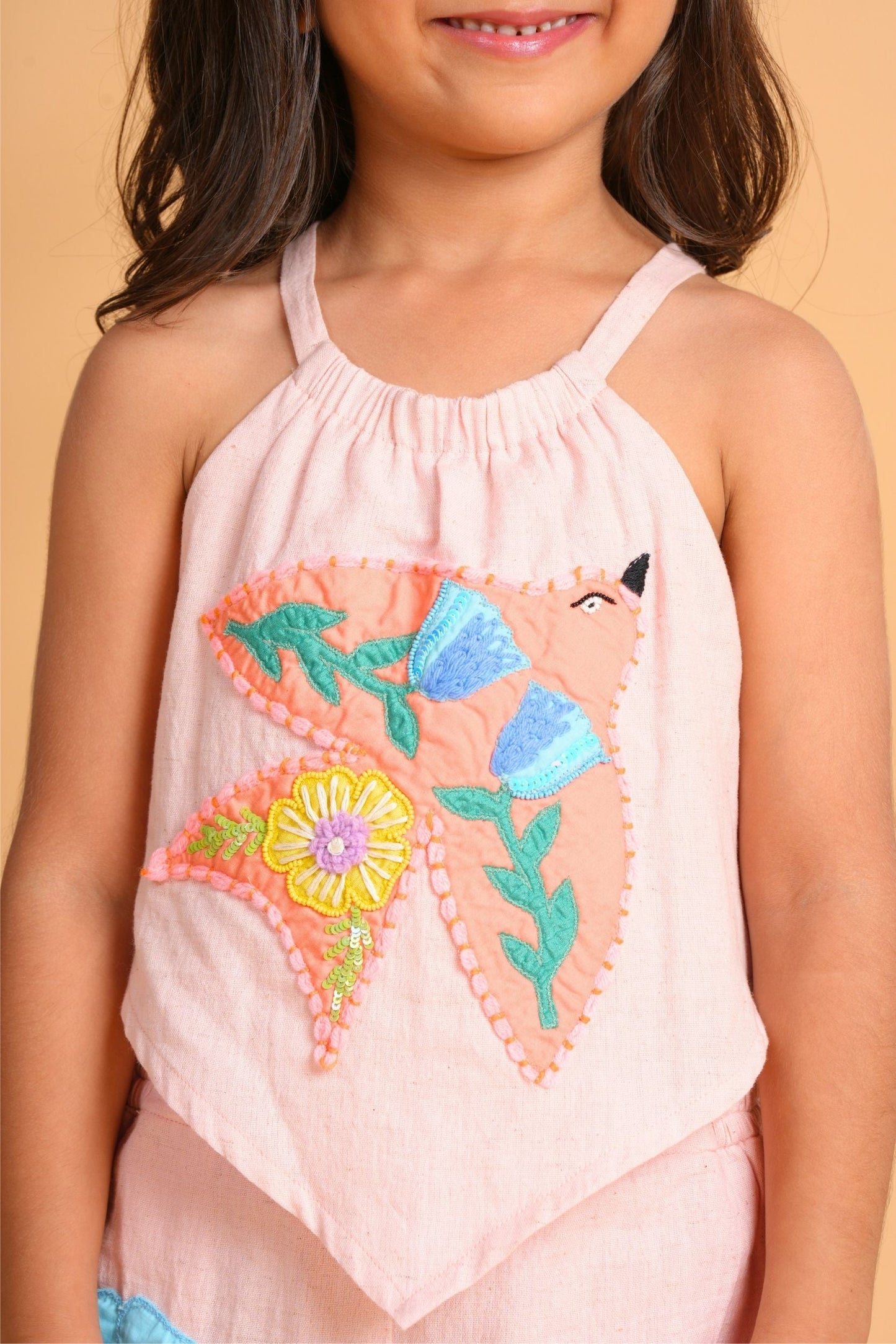 Kiki Pink Girls Embroidered Jumpsuit