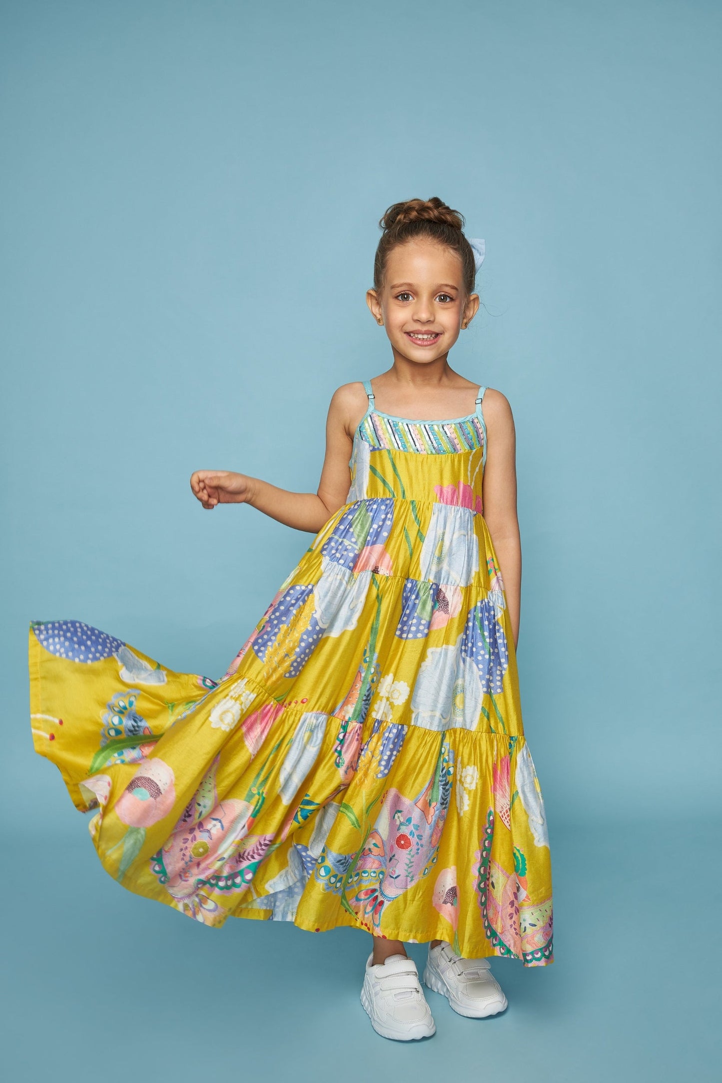 Yellow Bloom Kids Embellished Maxi Tier Dress - Joey & Pooh