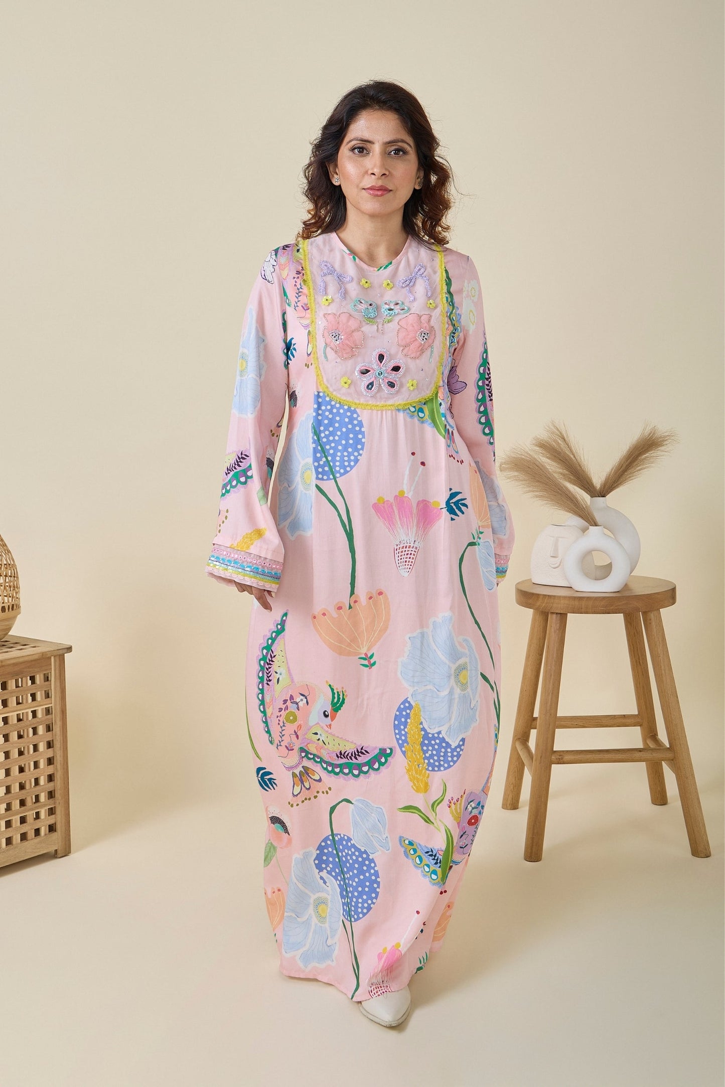 Jane Pink Embellished Ladies Long Dress