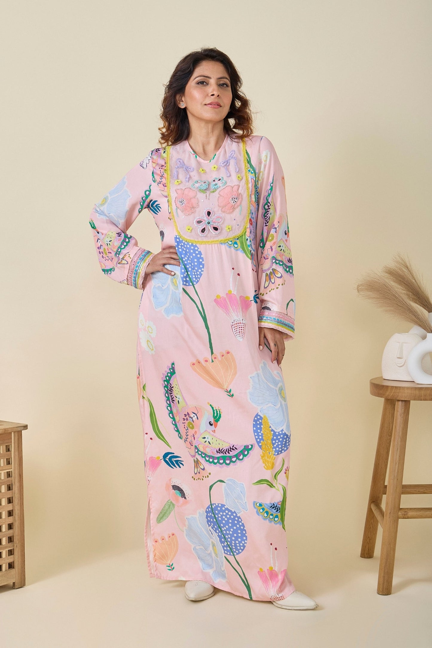 Jane Pink Embellished Ladies Long Dress