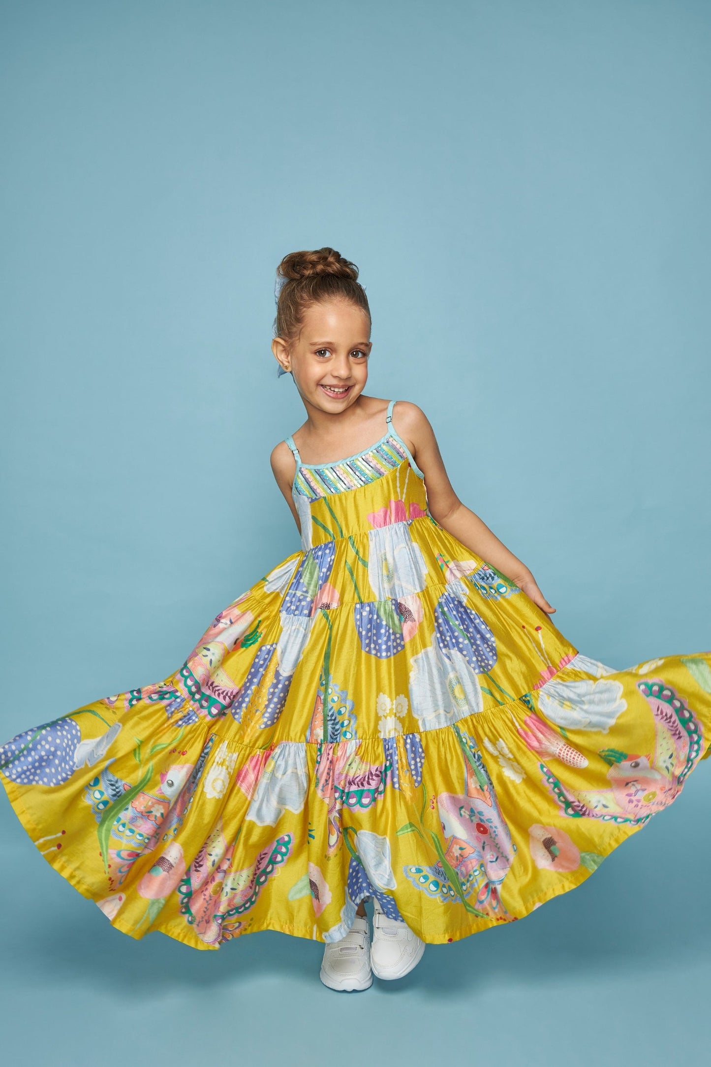 Yellow Bloom Kids Embellished Maxi Tier Dress - Joey & Pooh