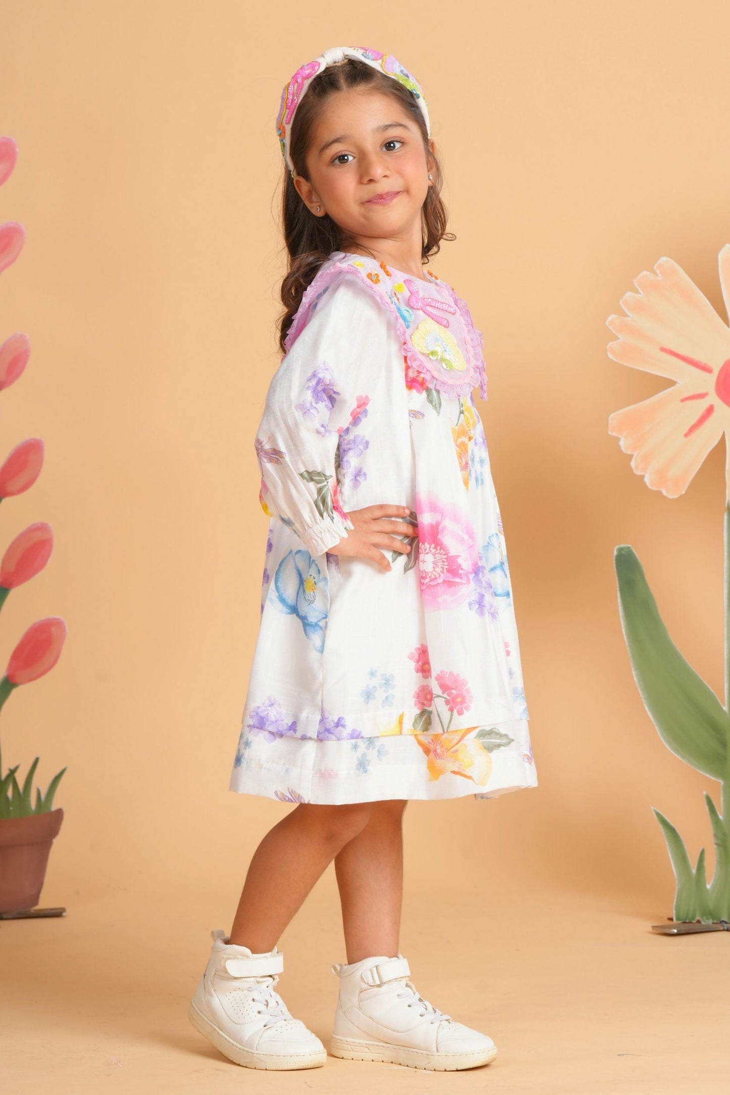 Clea White Collared Embellished Dress