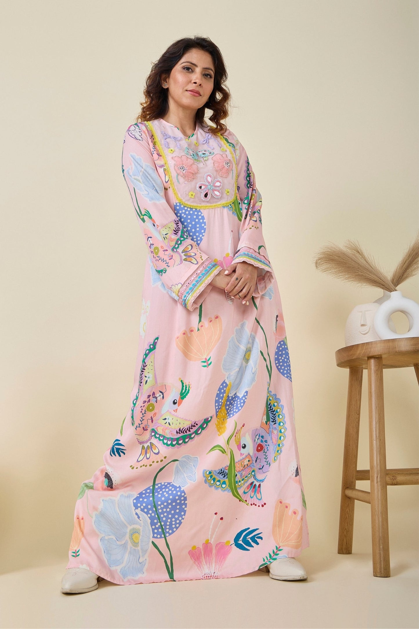 Jane Pink Embellished Ladies Long Dress