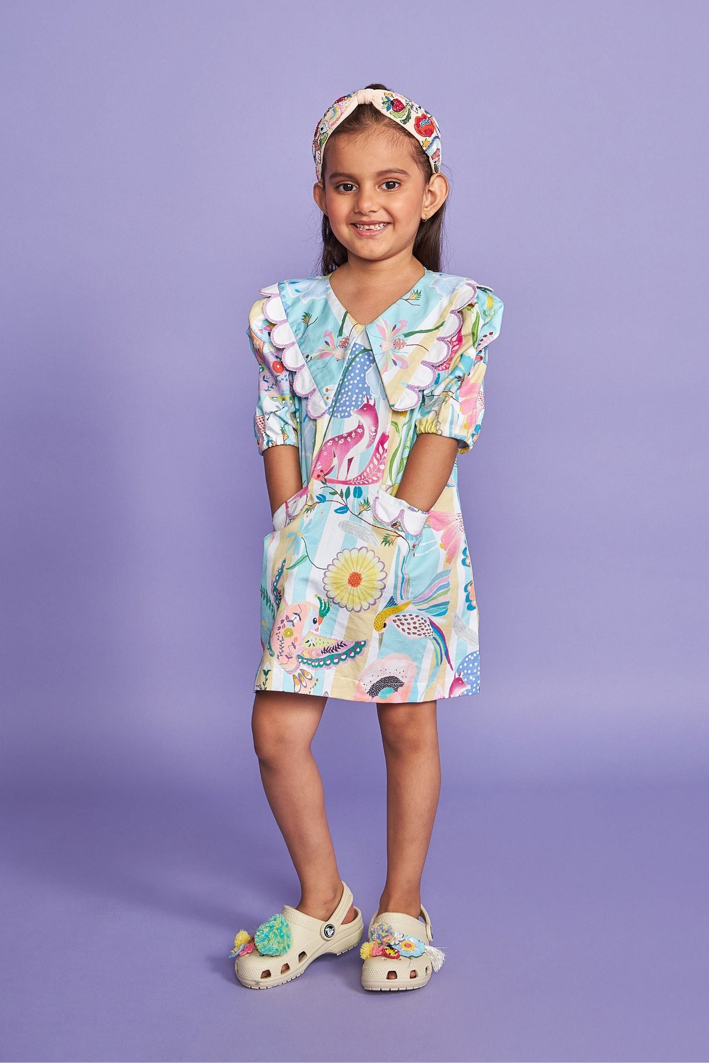 Bobo Kids Collar Hand Embroidered Cotton Dress- Joey & Pooh