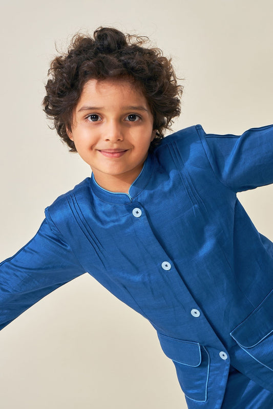 Blue Boys Jacket With Trouser Co-ord ( Set of 2 pcs)
