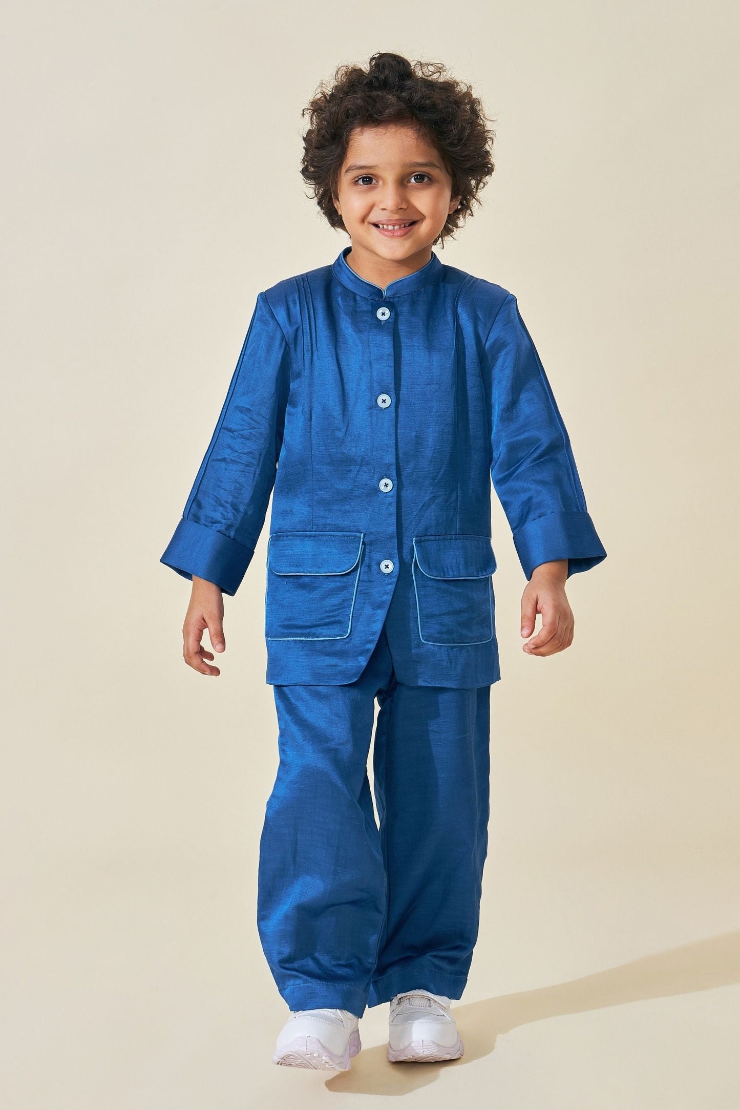 Blue Boys Jacket With Trouser Co-ord ( Set of 2 pcs)