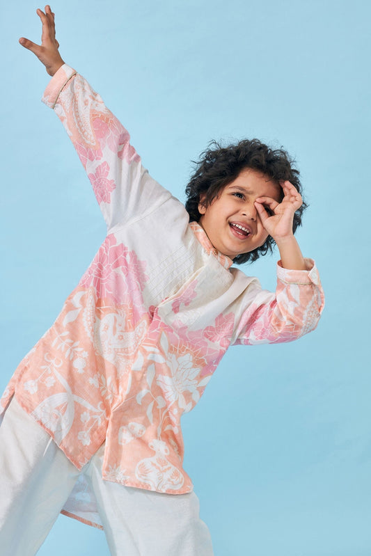 Poppy Cream Boys Kurta Set (Set of 2 pcs)