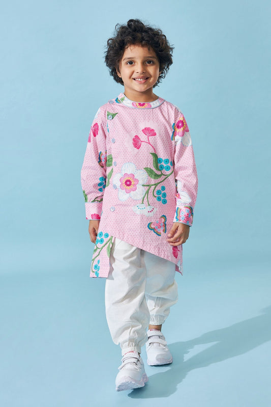 Raya Pink Boys Kurta Set (Set of 2 pcs)