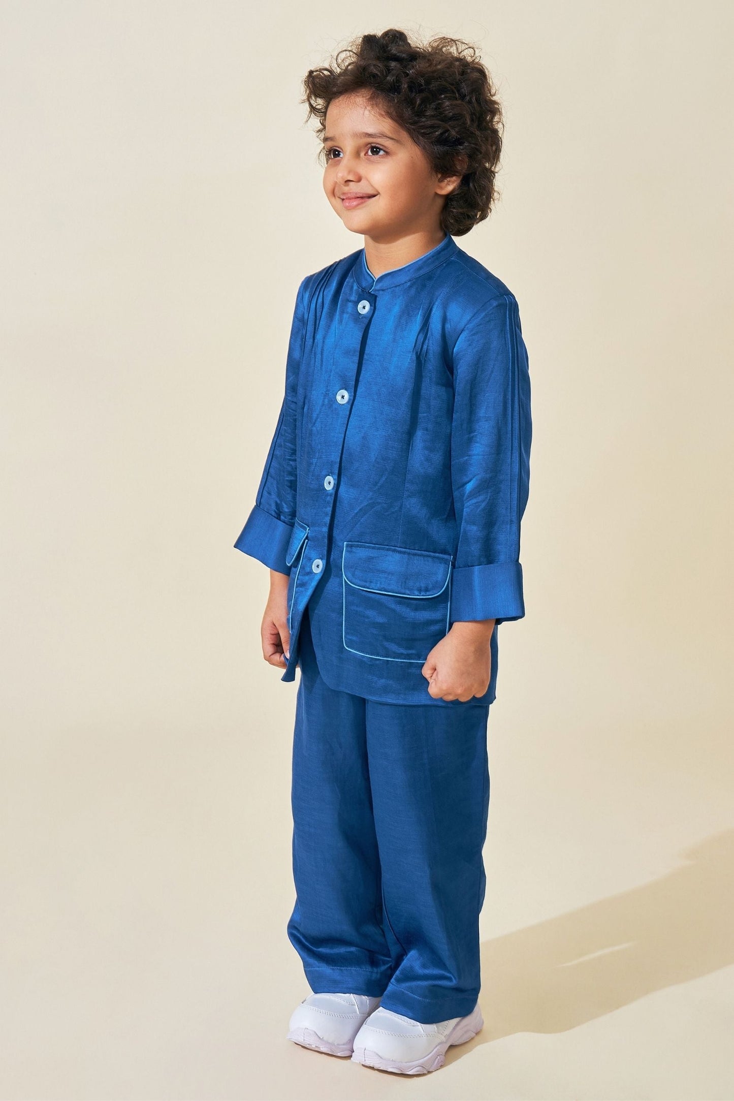 Blue Boys Jacket With Trouser Co-ord ( Set of 2 pcs)