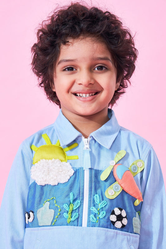Sunny Sky Embroidered Boys Coord ( Set of 2 pcs)