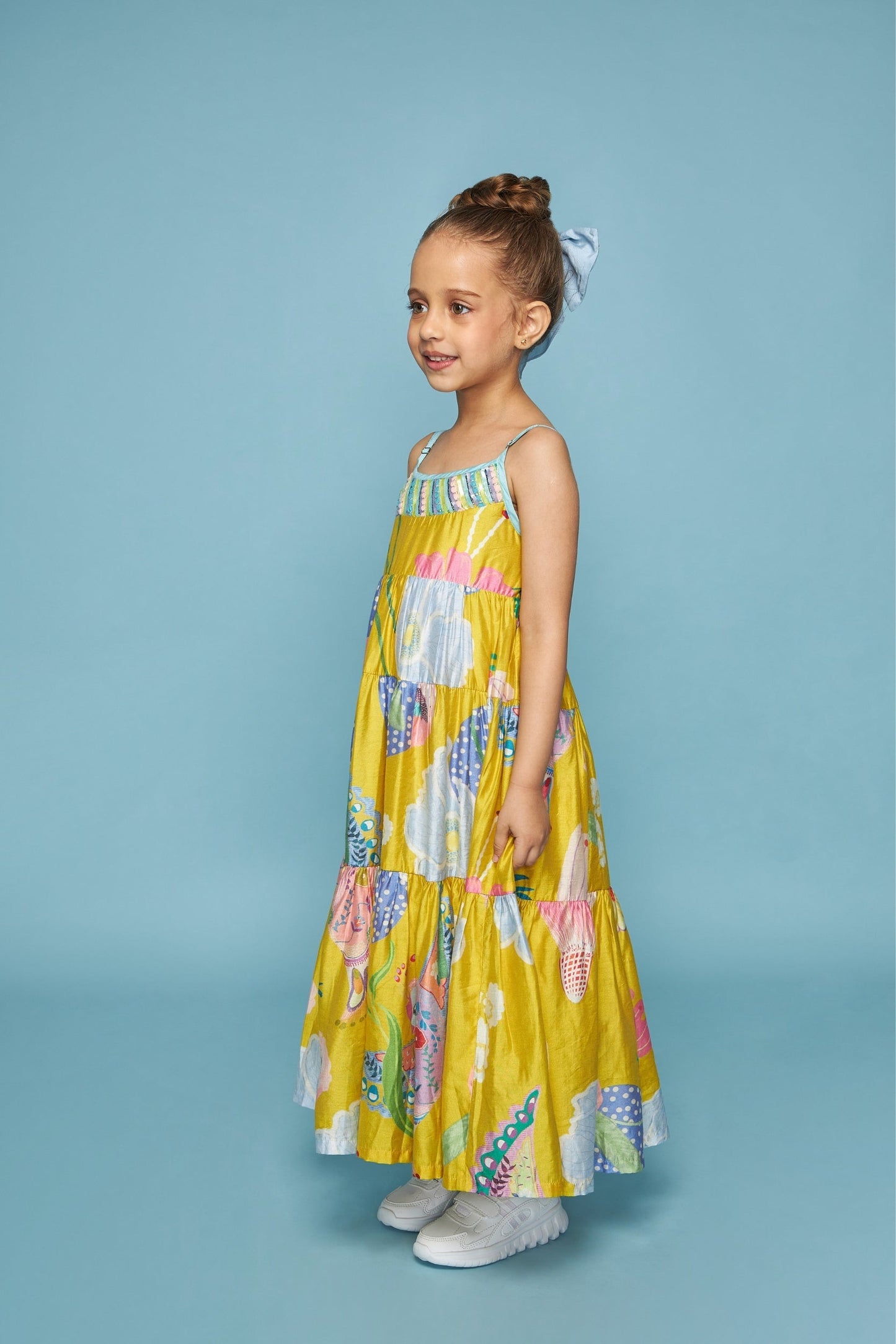 Mirror Embellished Collar Yellow Bloom Cape Set - Mom & Me