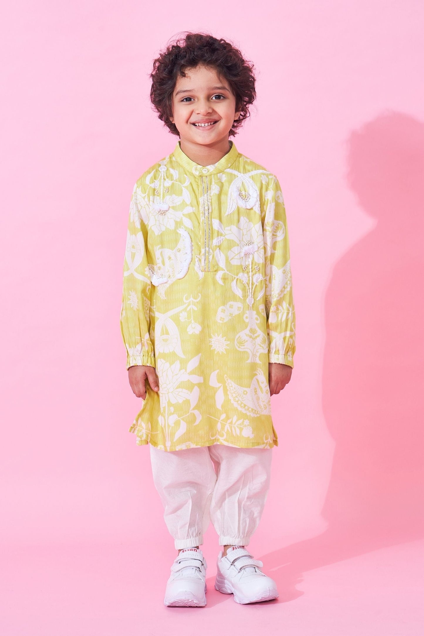 Poppy Yellow Boys Embellished Kurta & Pant ( Set of 2 pcs)