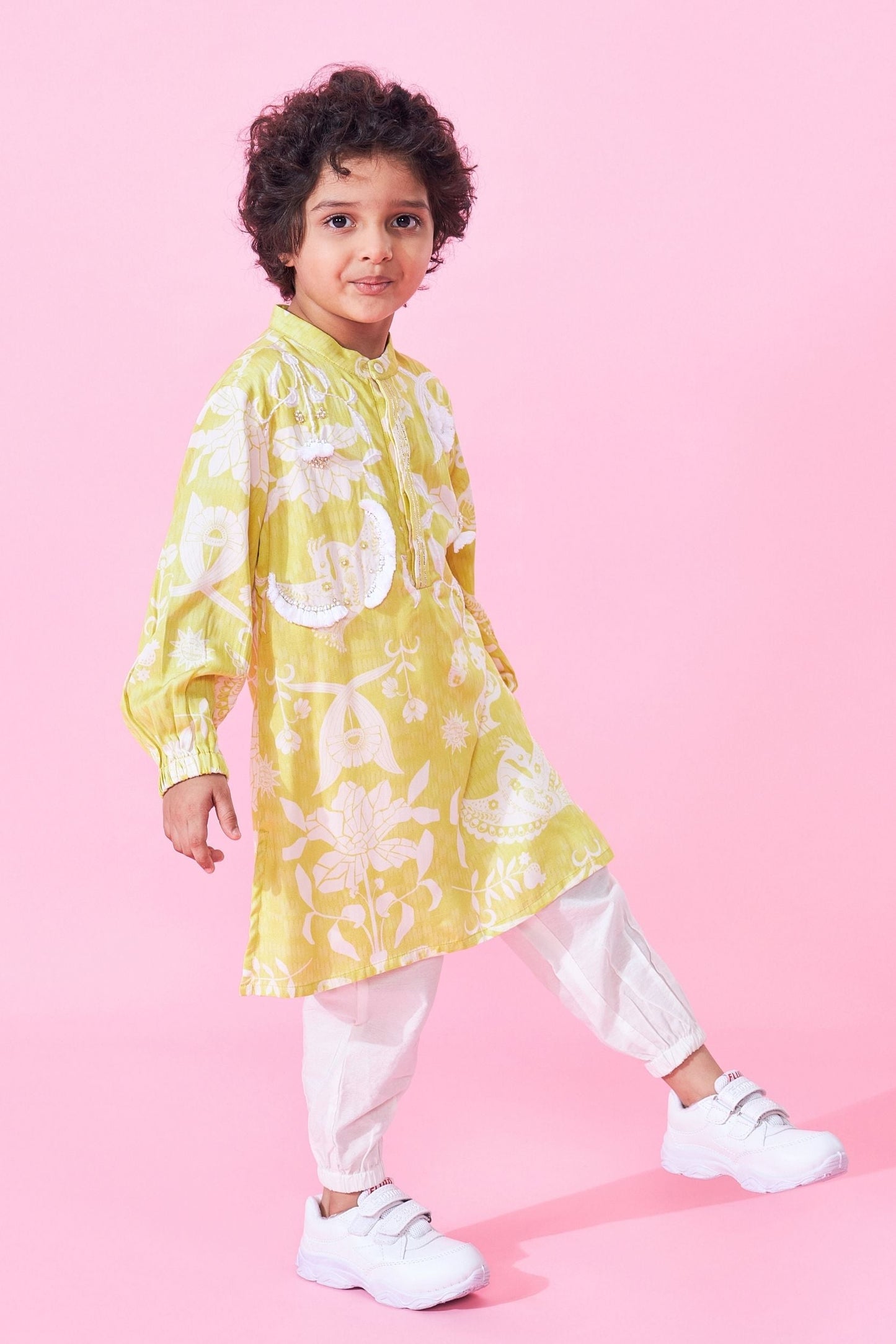 Poppy Yellow Boys Embellished Kurta & Pant ( Set of 2 pcs)