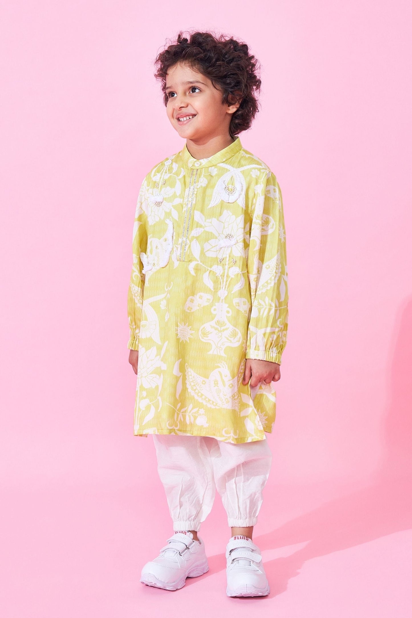 Poppy Yellow Boys Embellished Kurta & Pant ( Set of 2 pcs)