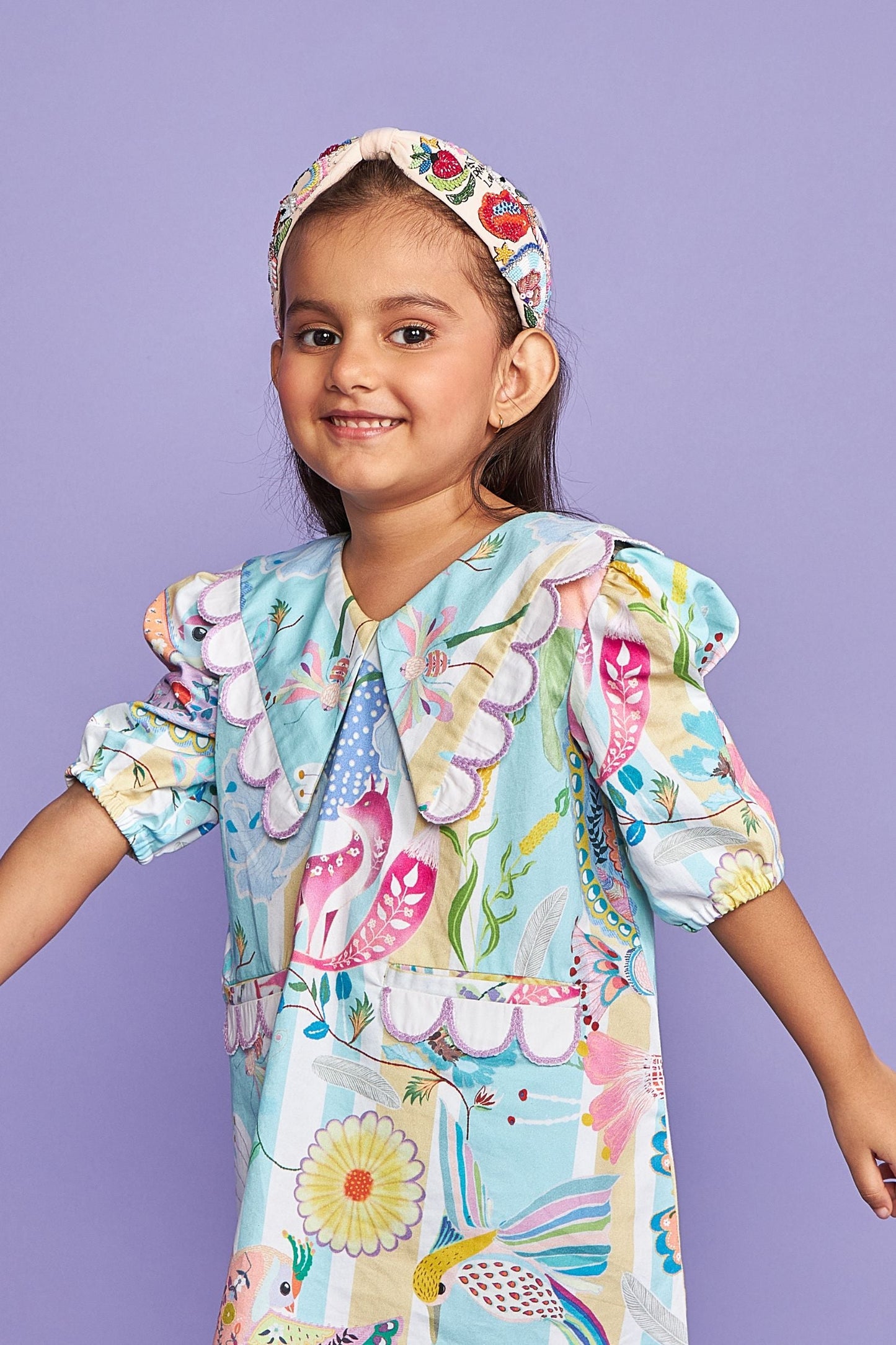 Bobo Kids Collar Hand Embroidered Cotton Dress- Joey & Pooh