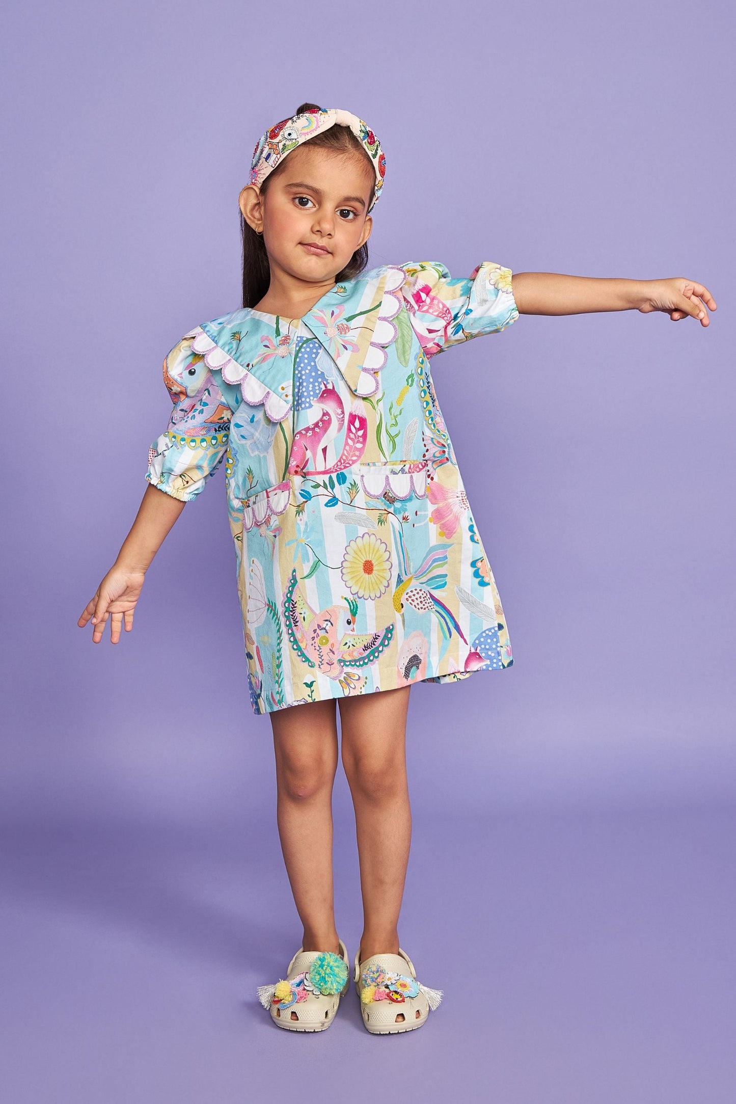 Bobo Kids Collar Hand Embroidered Cotton Dress- Joey & Pooh