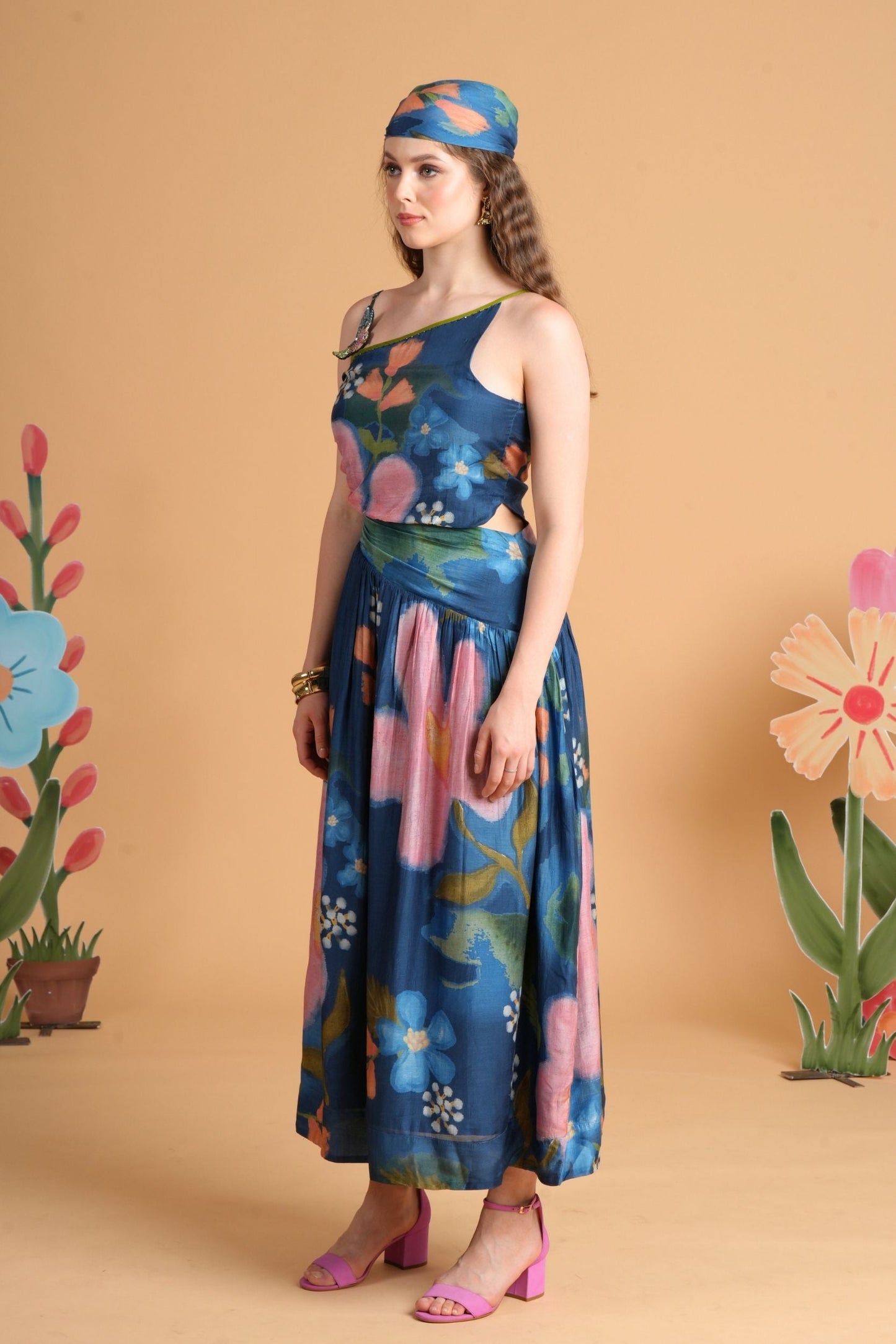 Iris Bloom Bird Dress & Skirt Cord Twinning Set